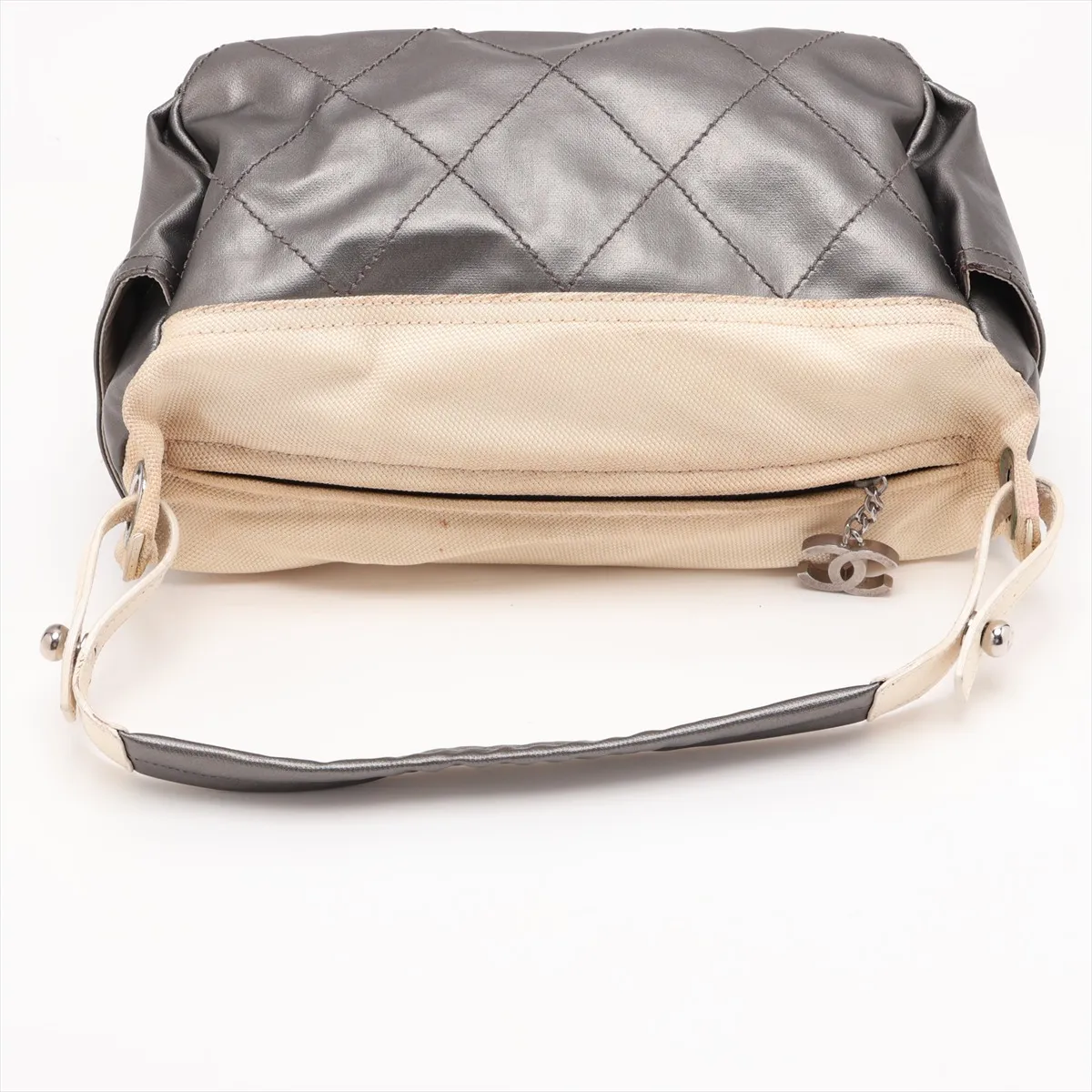 Paris Biarritz Coated Canvas Shoulder Bag, Silver x Beige, Silver Hardware, Item No. 11070790, Series No. 11 — view 5