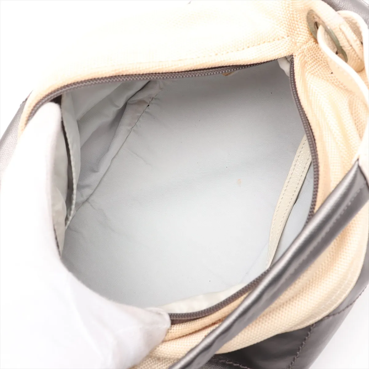 Paris Biarritz Coated Canvas Shoulder Bag, Silver x Beige, Silver Hardware, Item No. 11070790, Series No. 11 — view 7