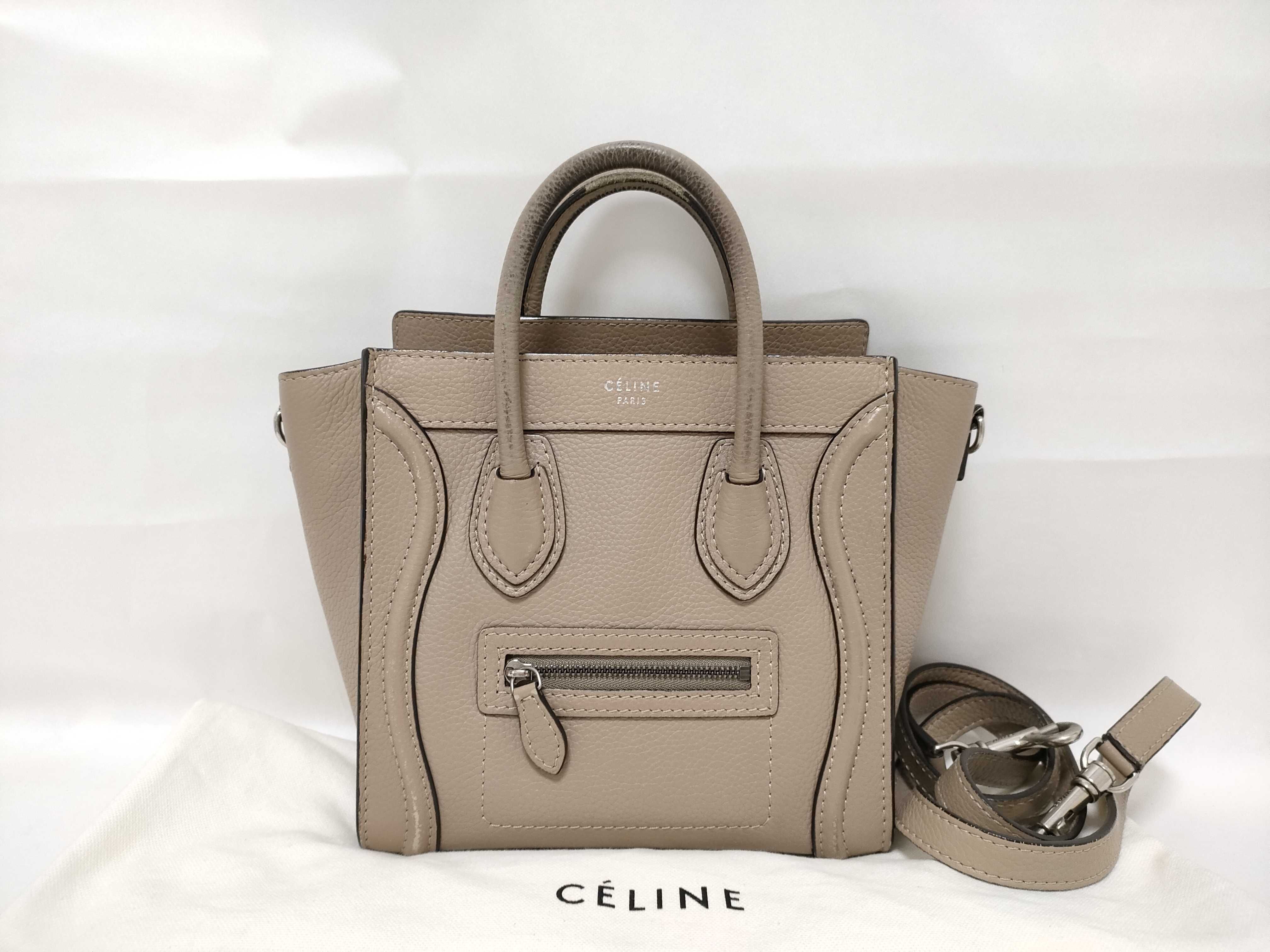Luggage Nano Shopper Leather 2-Way Handbag, Beige