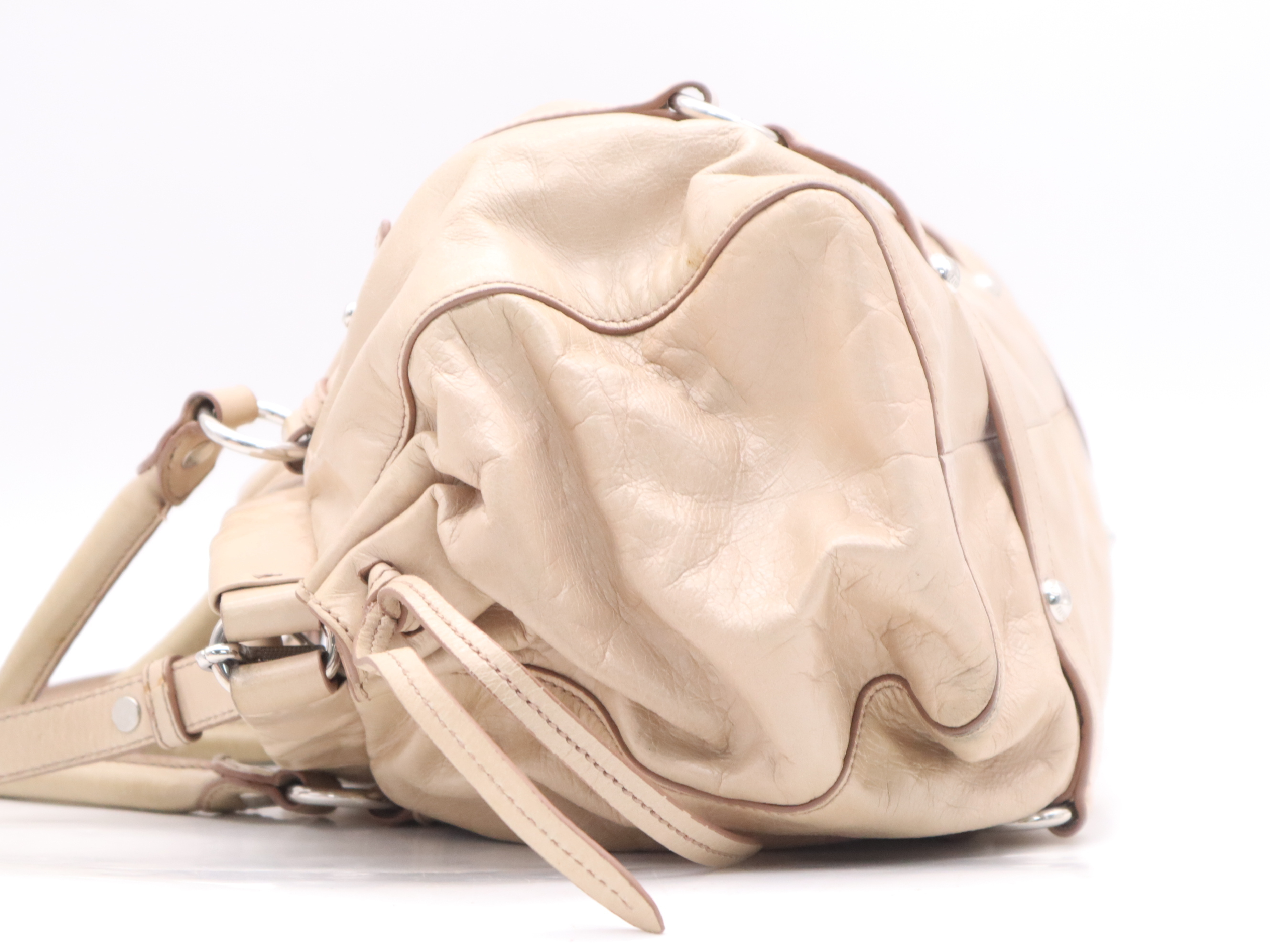RT0383 Leather Vitello Lux Handbag, Beige, Silver Hardware, Includes Shoulder Strap, Card Holder, and Dust Bag. — view 3
