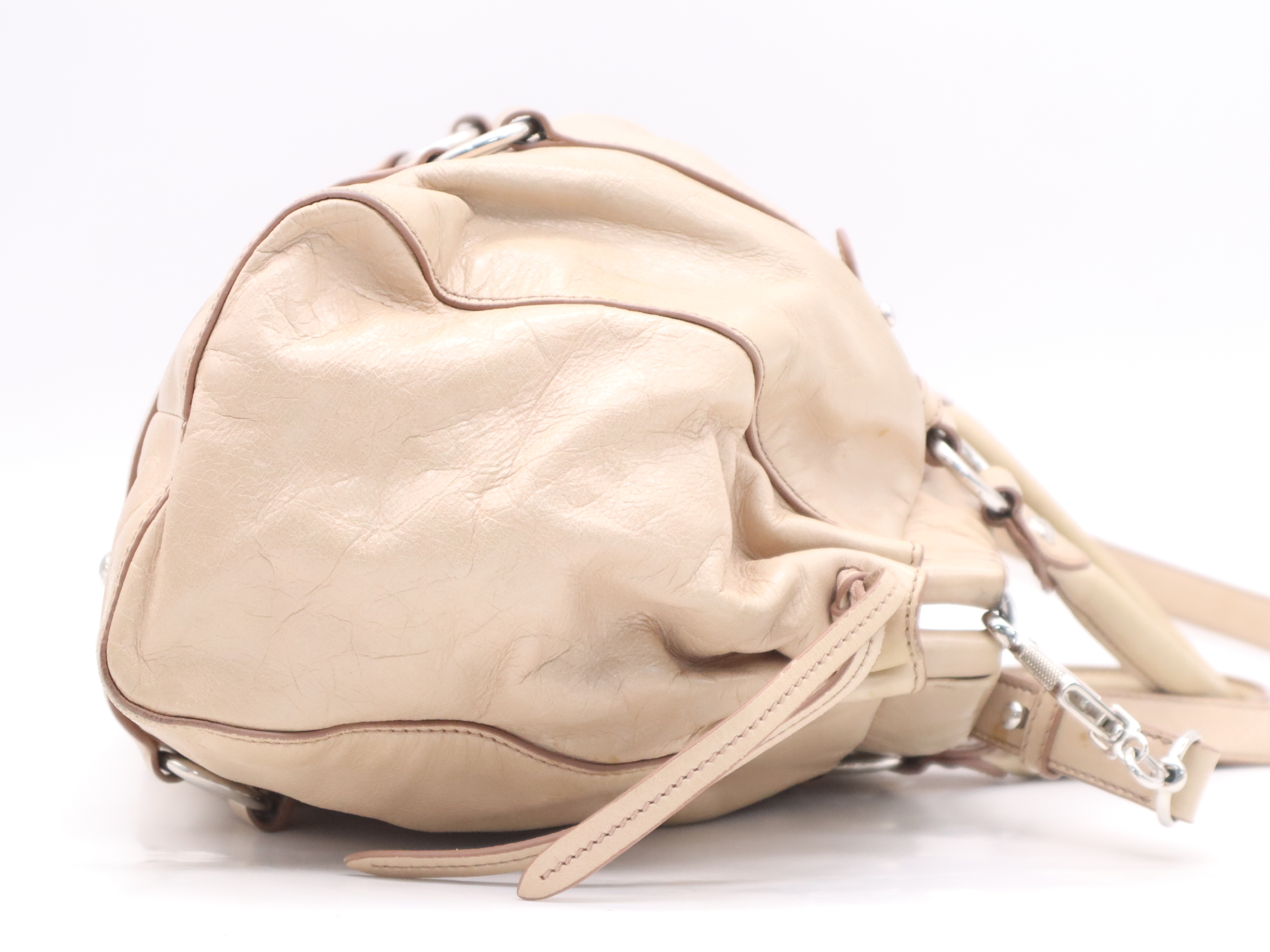 RT0383 Leather Vitello Lux Handbag, Beige, Silver Hardware, Includes Shoulder Strap, Card Holder, and Dust Bag. — view 5