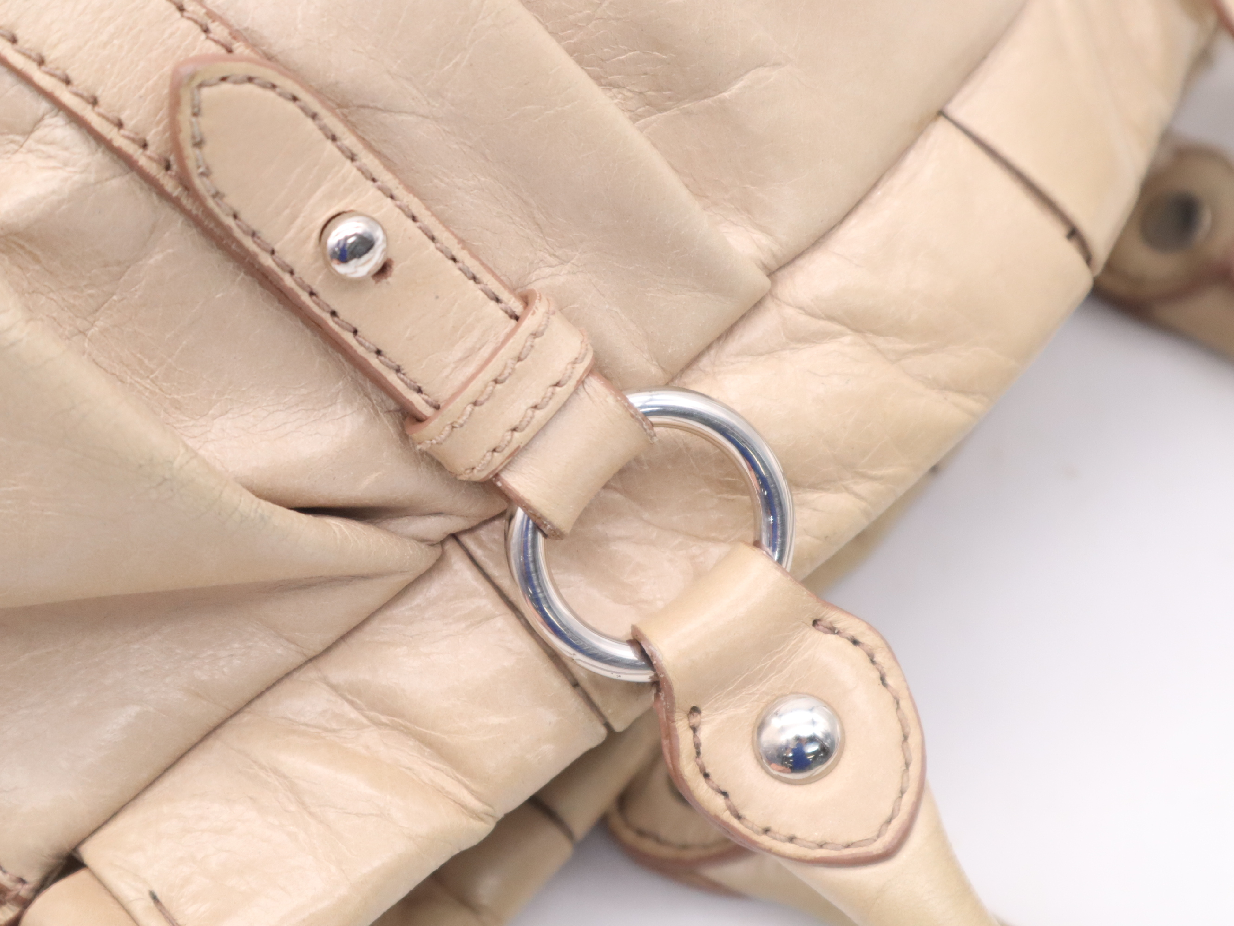 RT0383 Leather Vitello Lux Handbag, Beige, Silver Hardware, Includes Shoulder Strap, Card Holder, and Dust Bag. — view 7