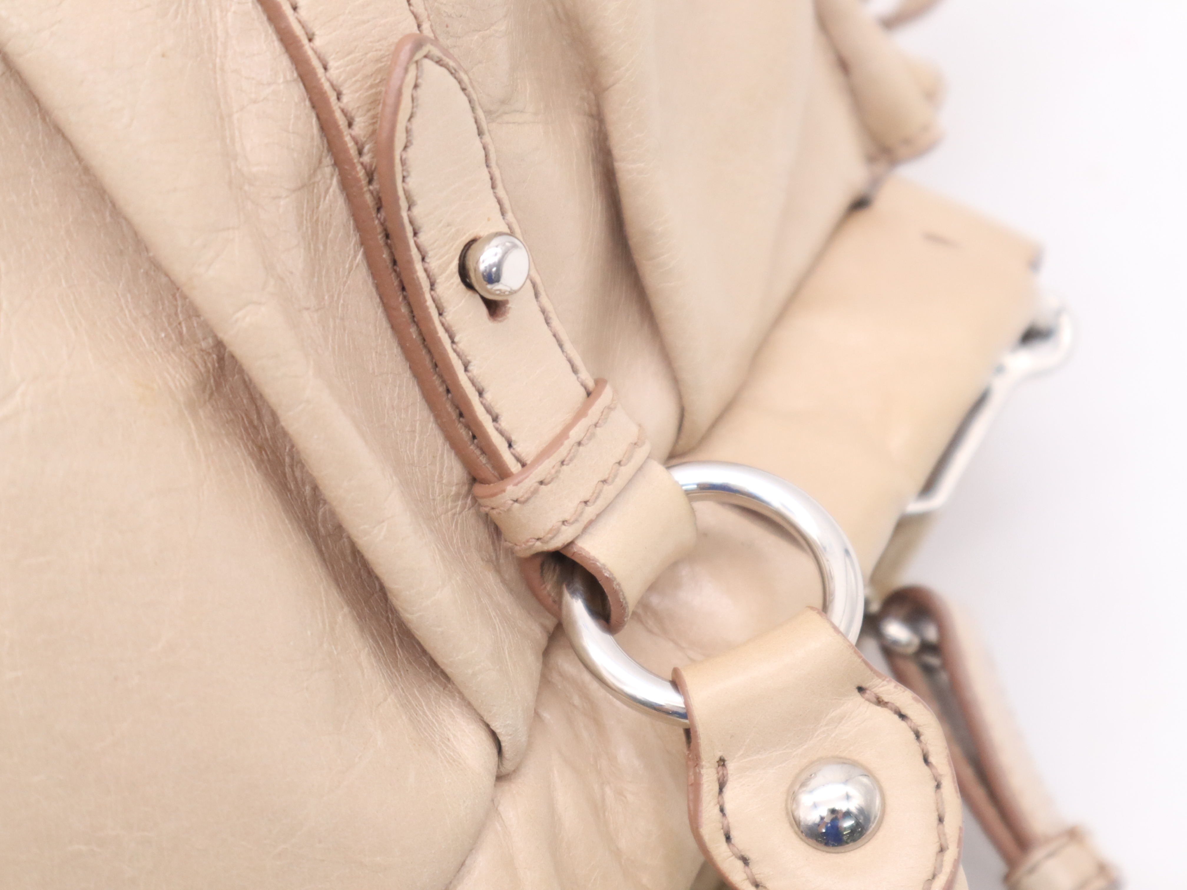 RT0383 Leather Vitello Lux Handbag, Beige, Silver Hardware, Includes Shoulder Strap, Card Holder, and Dust Bag. — view 8