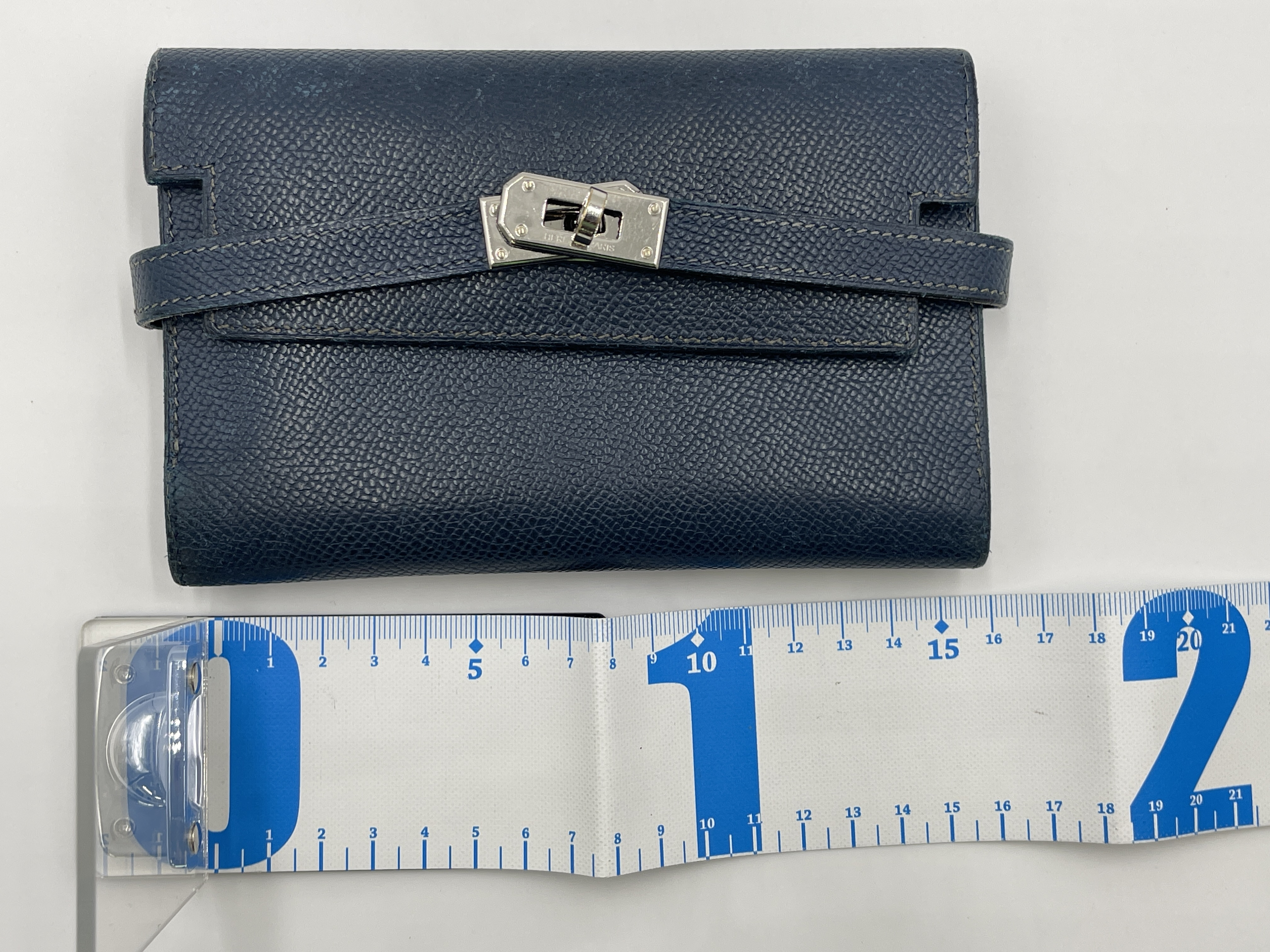 Kelly Wallet Medium, Veau Epsom Leather, Compact Wallet, Navy, Silver Hardware, L: 2008 (Wallet) — view 12