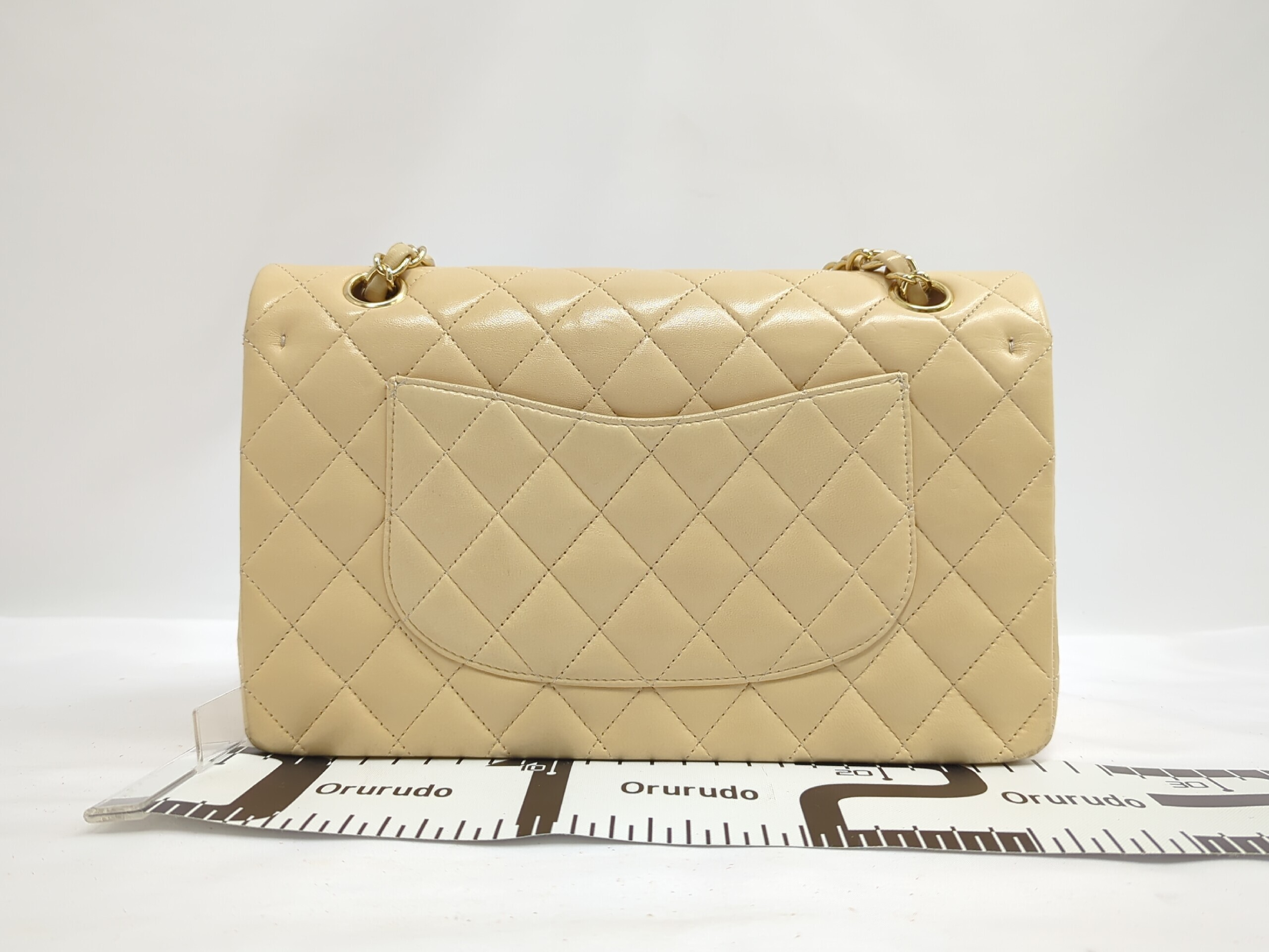 Lambskin Double Flap Shoulder Bag, Size 25, Beige, Serial Number 13 — view 2