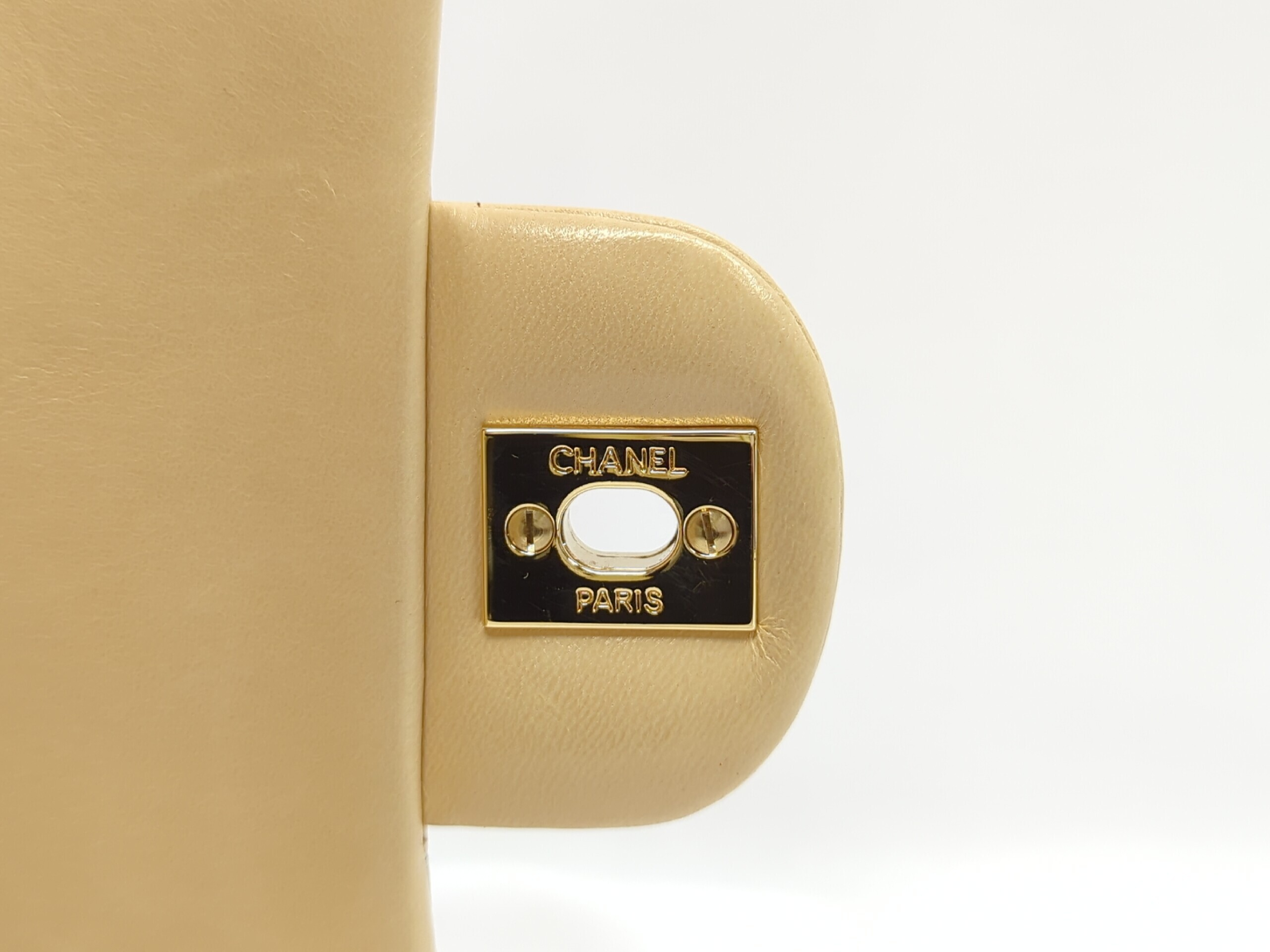 Lambskin Double Flap Shoulder Bag, Size 25, Beige, Serial Number 13 — view 12