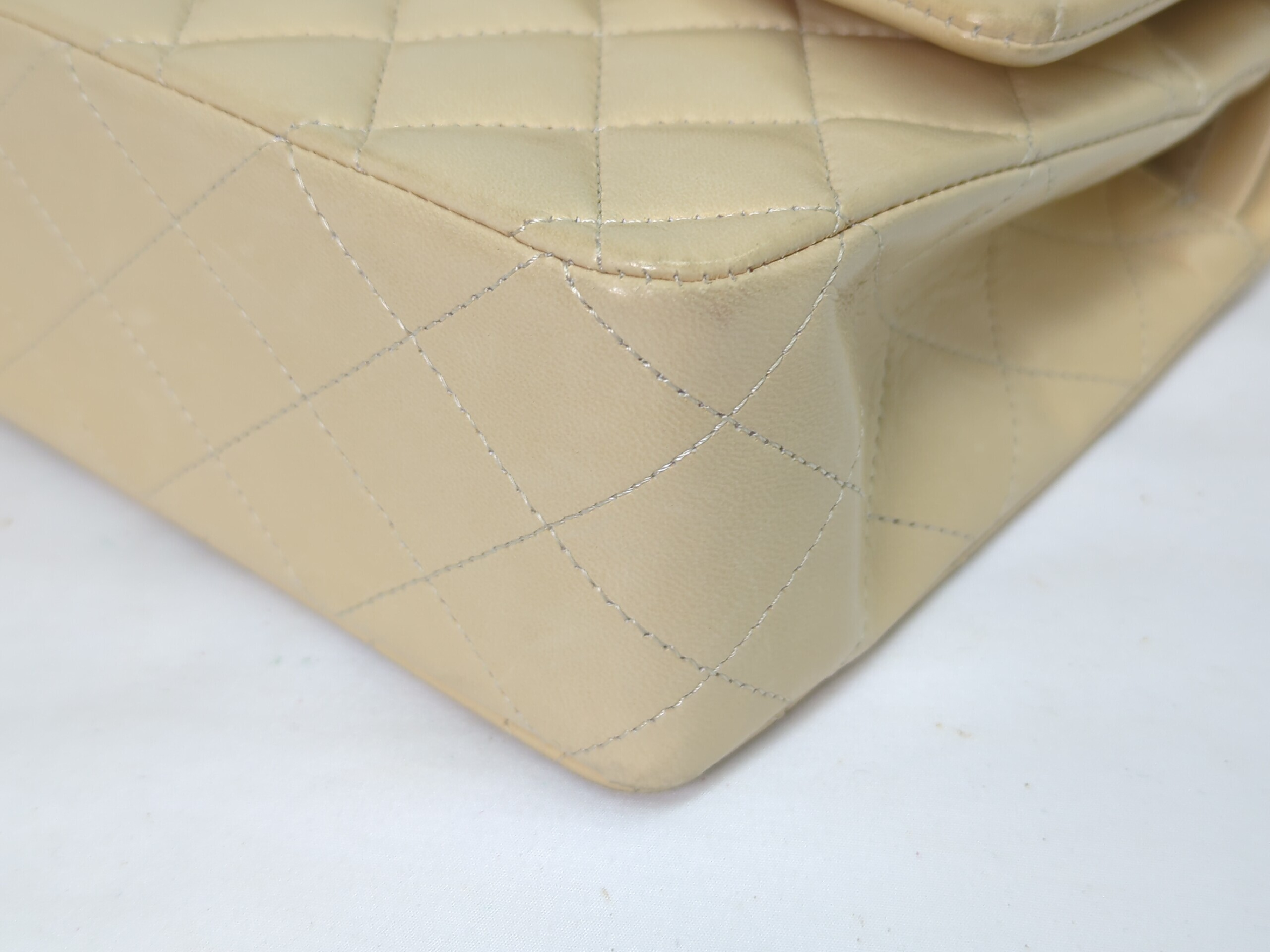 Lambskin Double Flap Shoulder Bag, Size 25, Beige, Serial Number 13 — view 3