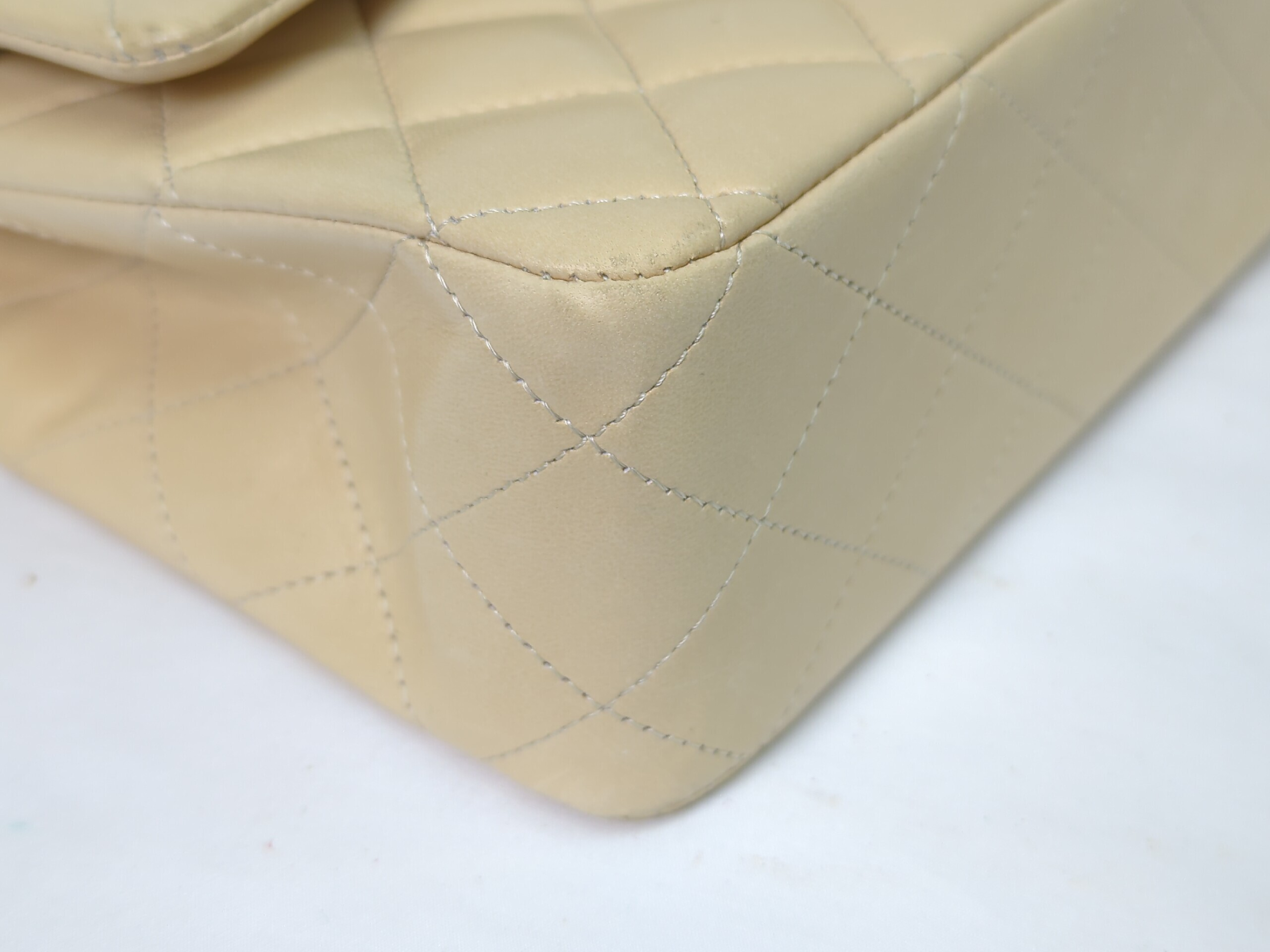 Lambskin Double Flap Shoulder Bag, Size 25, Beige, Serial Number 13 — view 4