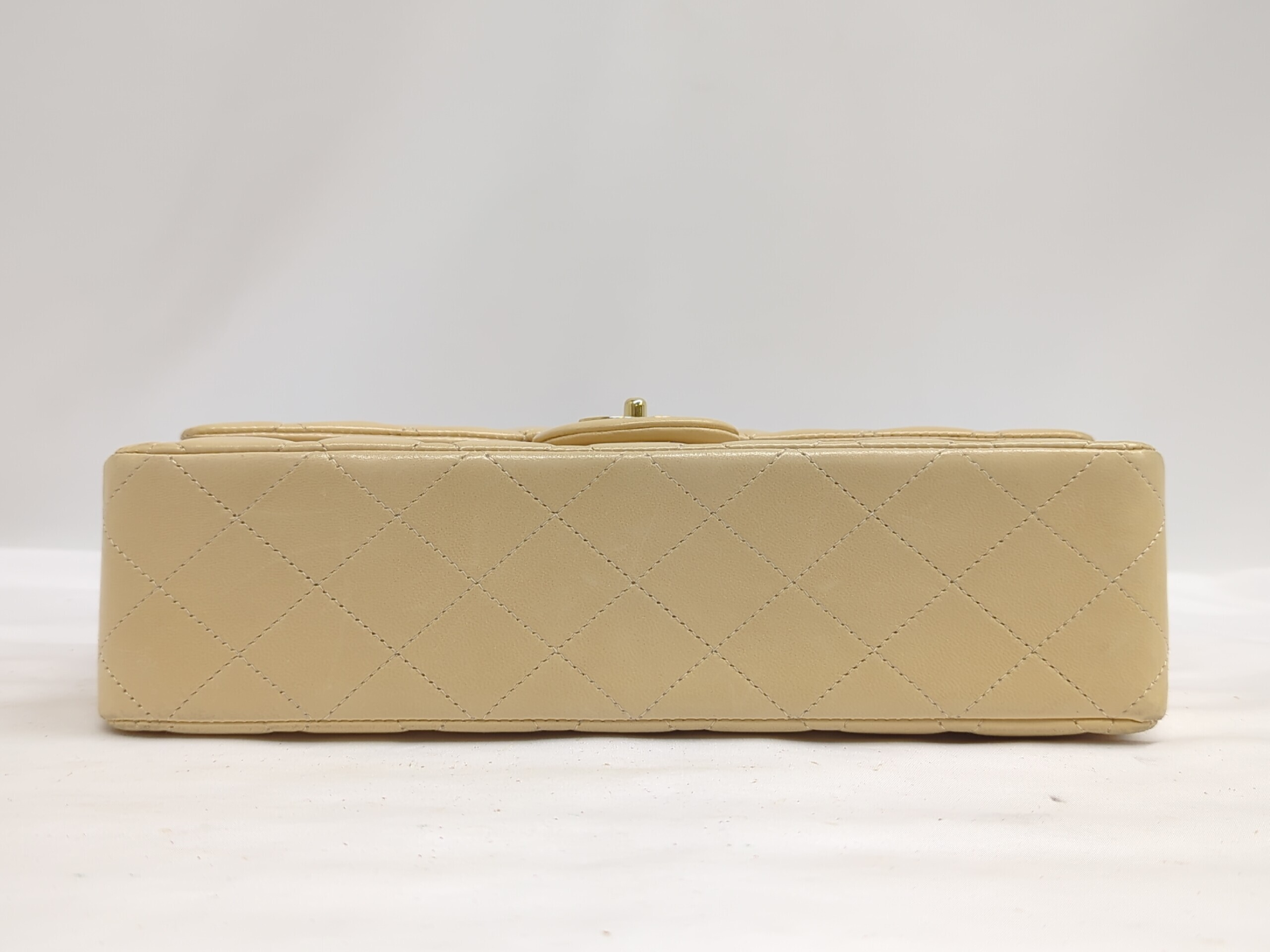 Lambskin Double Flap Shoulder Bag, Size 25, Beige, Serial Number 13 — view 5