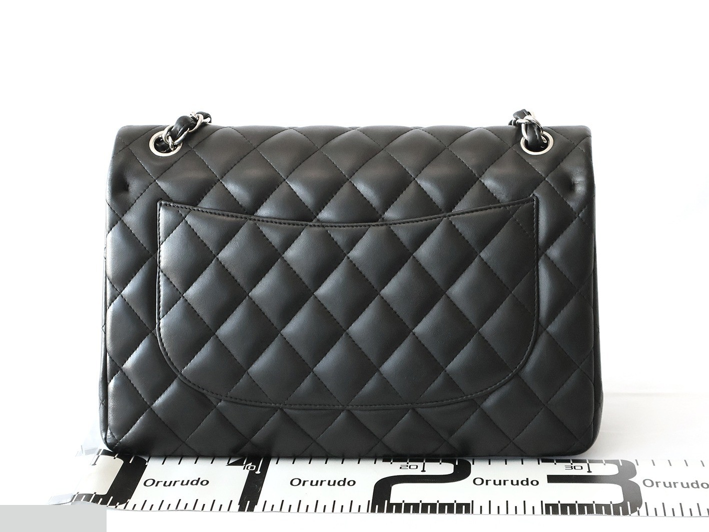 Large Matelassé Lambskin Double Flap Double Chain Shoulder Bag, Black — view 2
