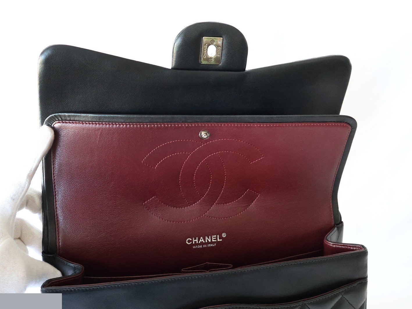 Large Matelassé Lambskin Double Flap Double Chain Shoulder Bag, Black — view 11