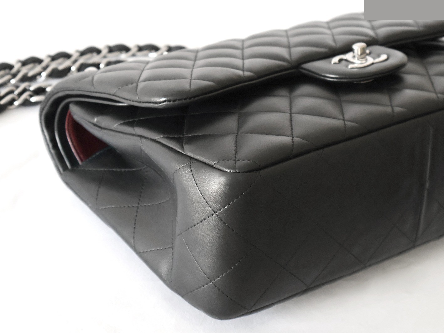 Large Matelassé Lambskin Double Flap Double Chain Shoulder Bag, Black — view 3
