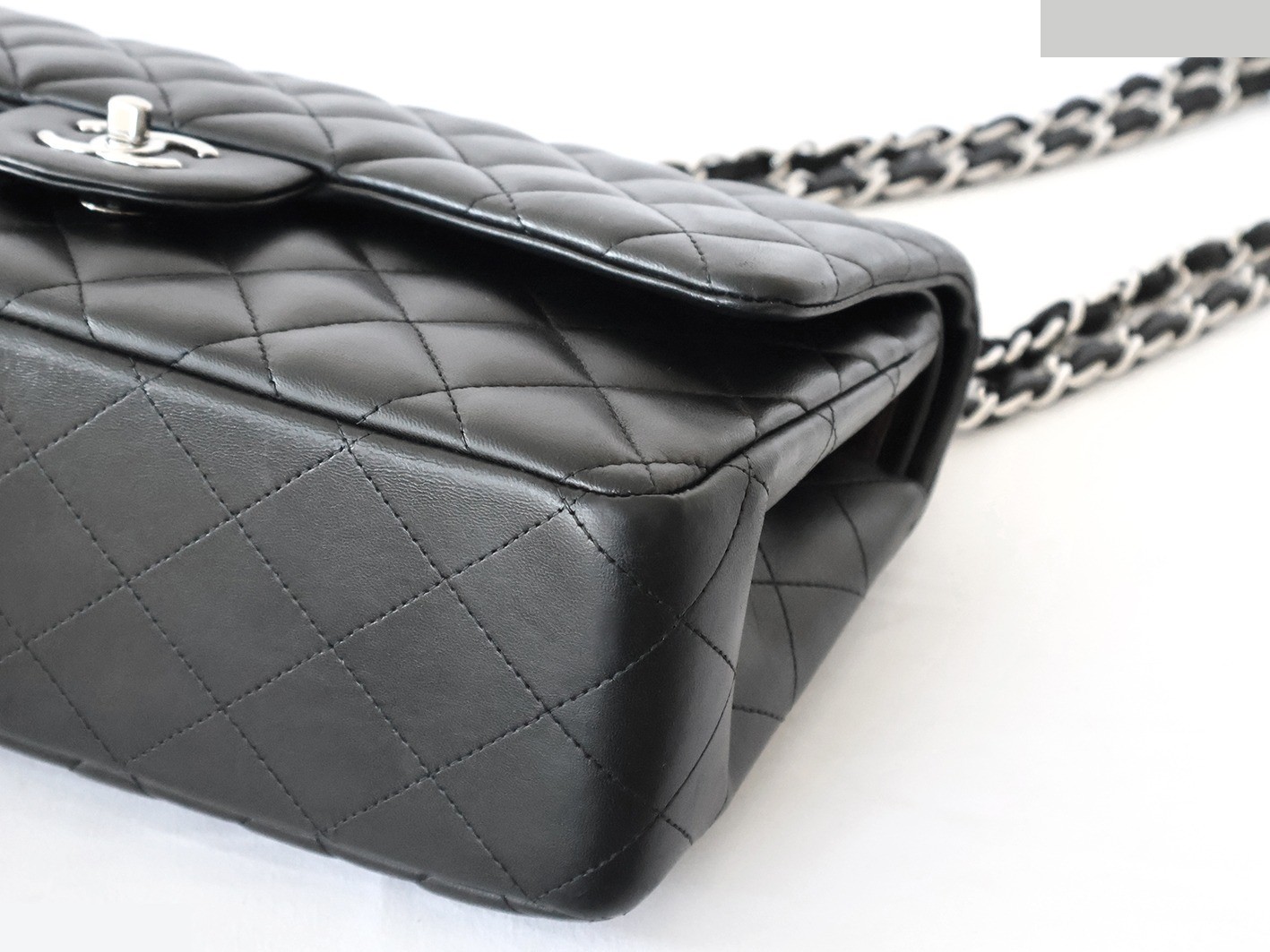 Large Matelassé Lambskin Double Flap Double Chain Shoulder Bag, Black — view 4