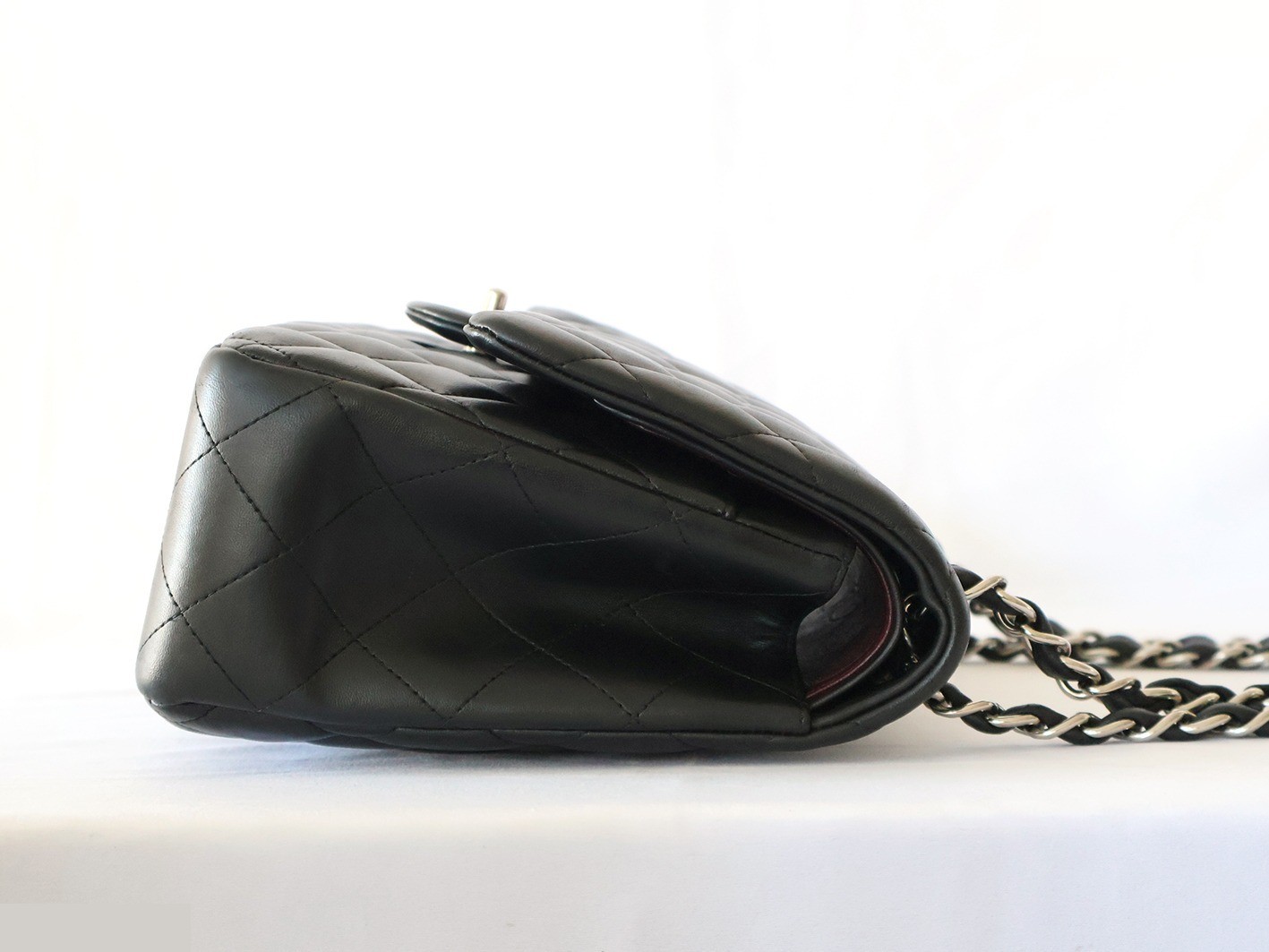 Large Matelassé Lambskin Double Flap Double Chain Shoulder Bag, Black — view 6