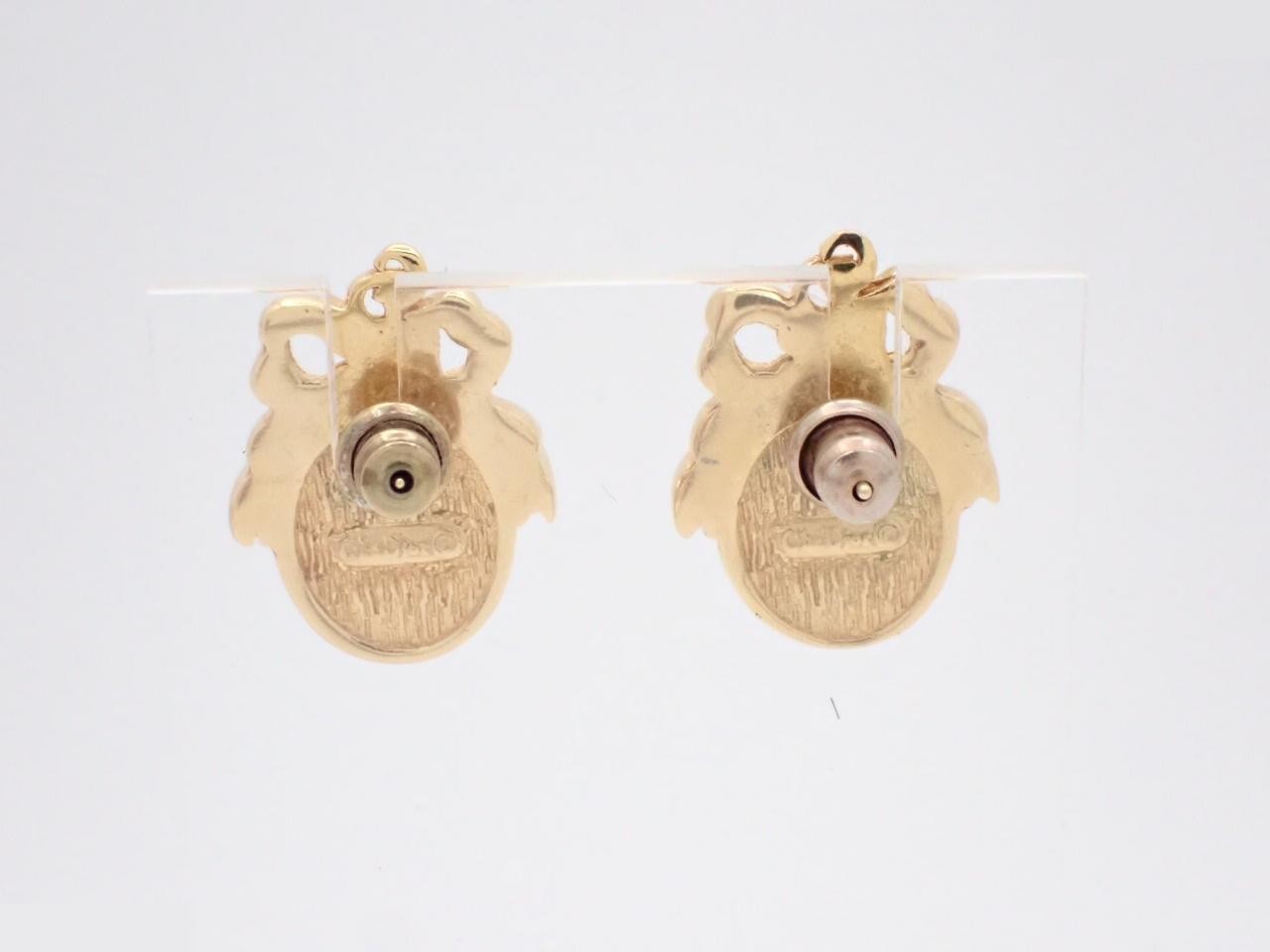 Oval Ribbon Earrings with Faux Pearls (GP) — view 2