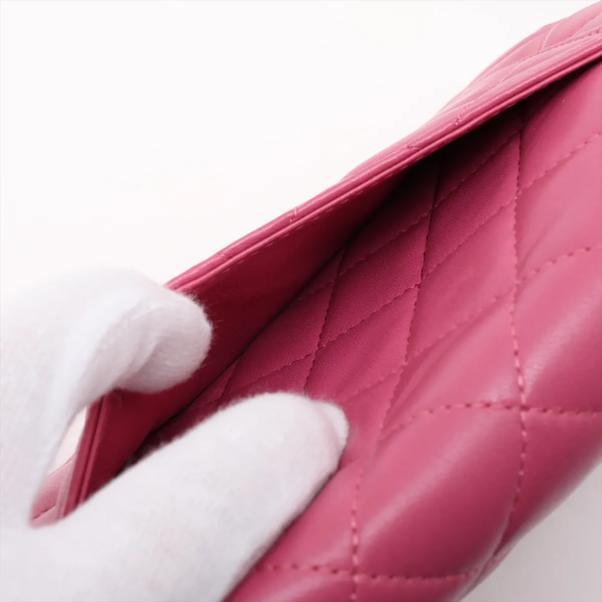 Matelassé Lambskin Chain Wallet, Pink with Gold Hardware, 18623994, Serial Number 18 — view 11