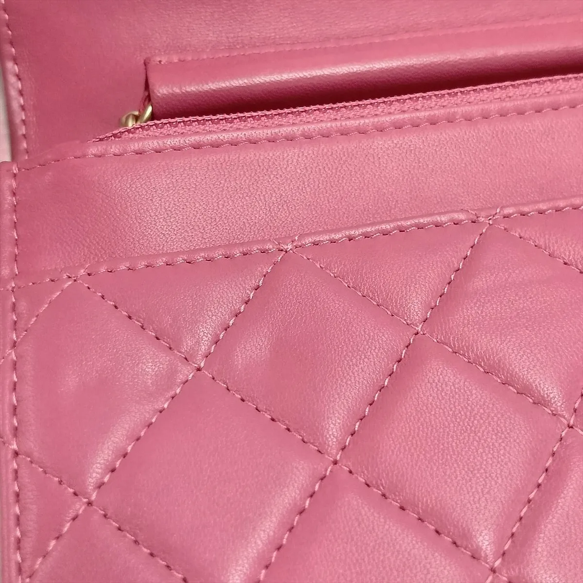 Matelassé Lambskin Chain Wallet, Pink with Gold Hardware, 18623994, Serial Number 18 — view 13