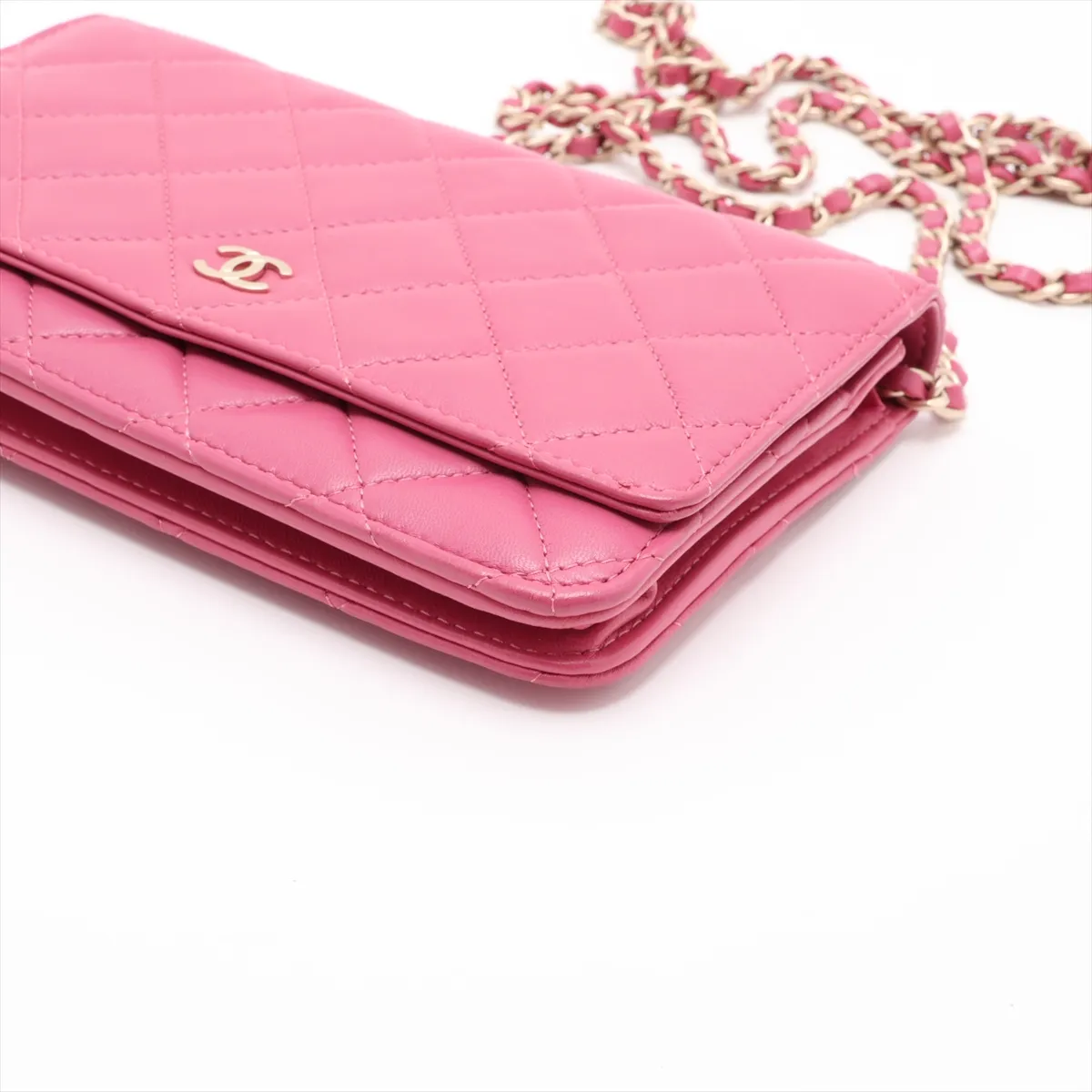 Matelassé Lambskin Chain Wallet, Pink with Gold Hardware, 18623994, Serial Number 18 — view 3