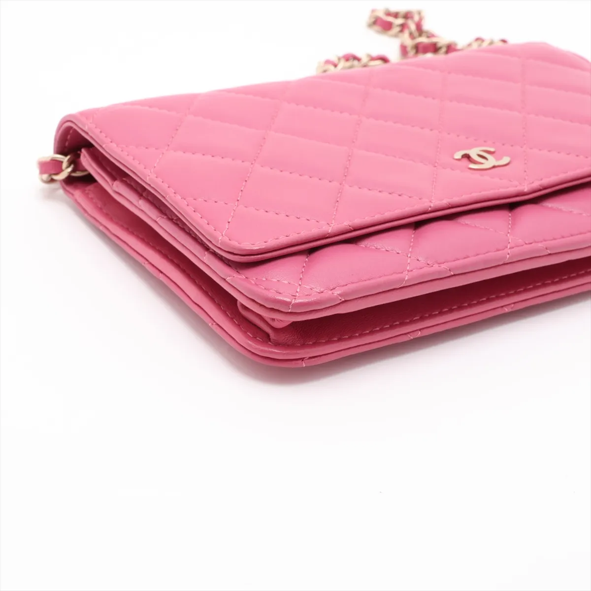 Matelassé Lambskin Chain Wallet, Pink with Gold Hardware, 18623994, Serial Number 18 — view 4
