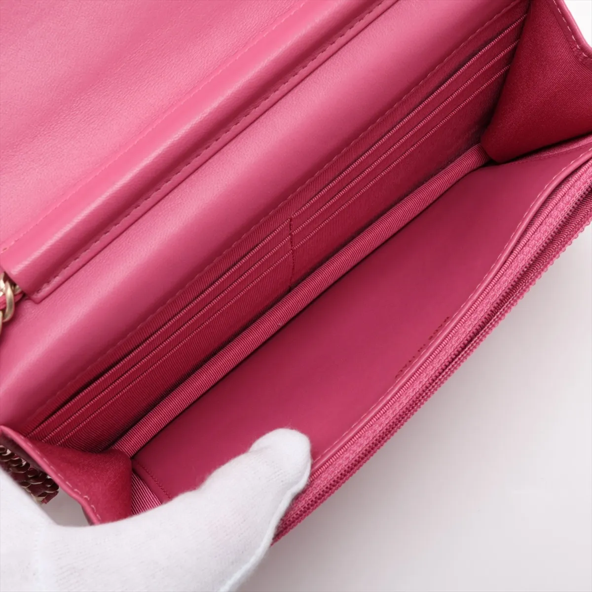 Matelassé Lambskin Chain Wallet, Pink with Gold Hardware, 18623994, Serial Number 18 — view 6