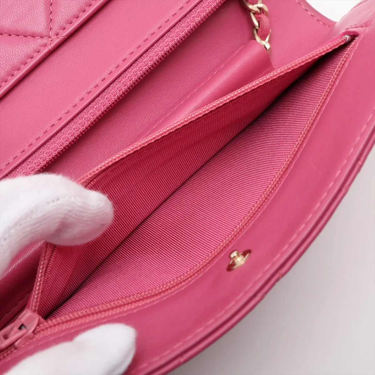 Matelassé Lambskin Chain Wallet, Pink with Gold Hardware, 18623994, Serial Number 18 — view 9