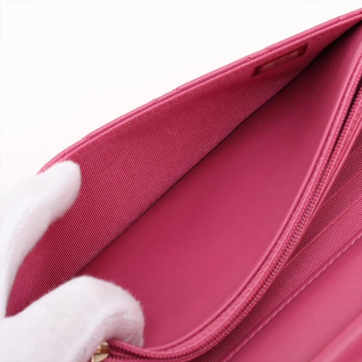 Matelassé Lambskin Chain Wallet, Pink with Gold Hardware, 18623994, Serial Number 18 — view 10