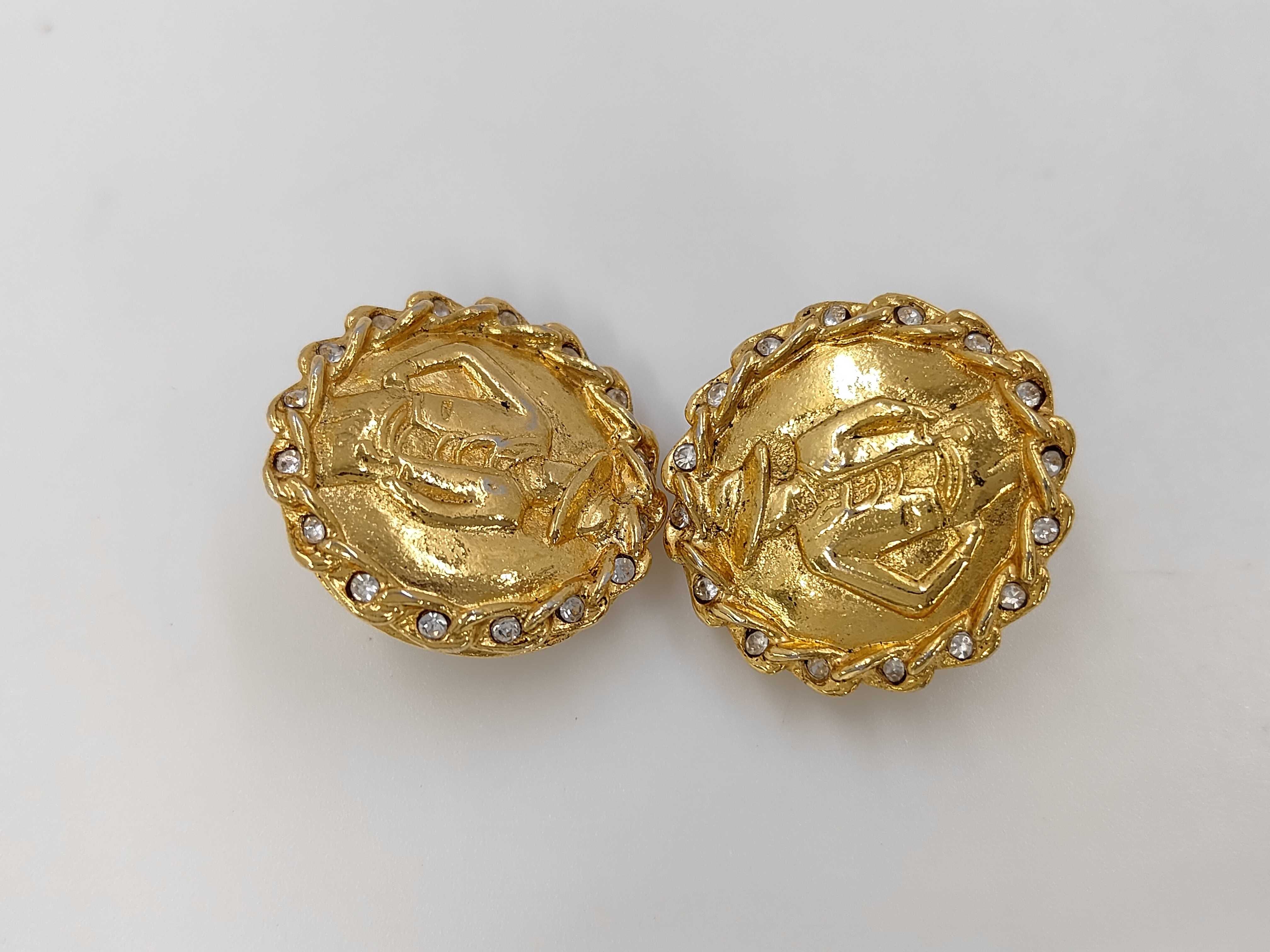Gold Plated Matelassé Coco Mark Rhinestone Earrings