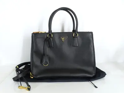 ID- Saffiano Lux Galeria Cow Skin 2-Way Handbag Black BN2274 with strap #14 Handbag