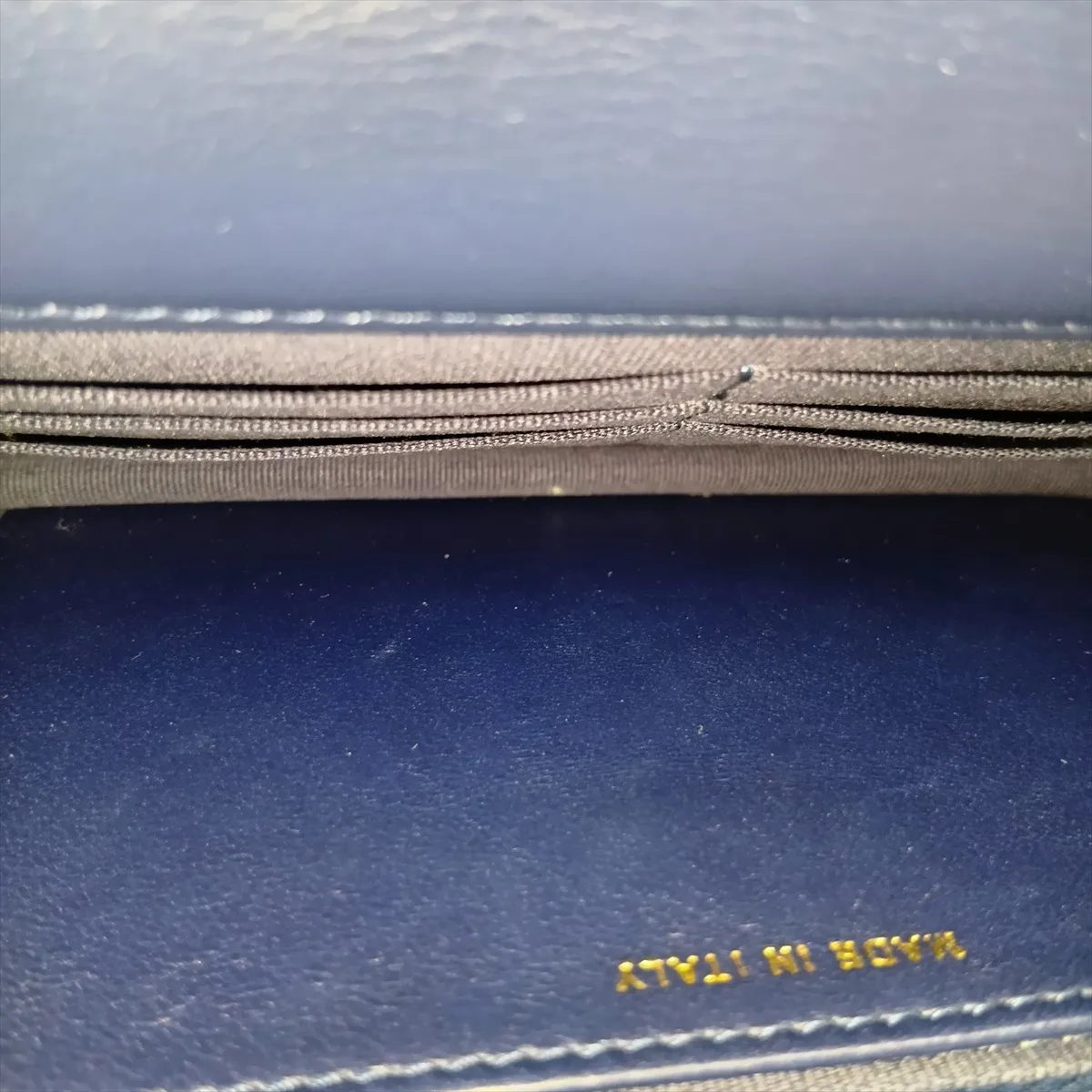 Matelassé Lambskin Chain Wallet, Top Handle, Navy, Gold Hardware, APTKL2T2, Random Plate — view 13