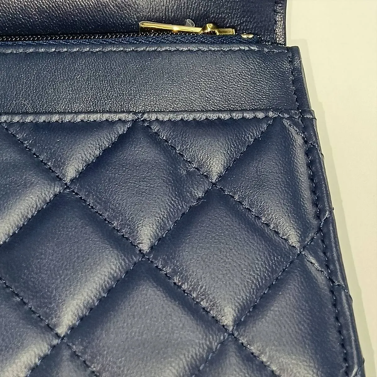 Matelassé Lambskin Chain Wallet, Top Handle, Navy, Gold Hardware, APTKL2T2, Random Plate — view 15