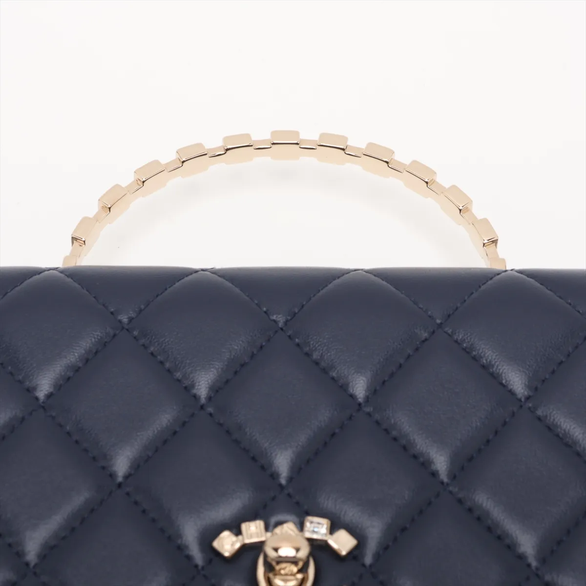 Matelassé Lambskin Chain Wallet, Top Handle, Navy, Gold Hardware, APTKL2T2, Random Plate — view 6