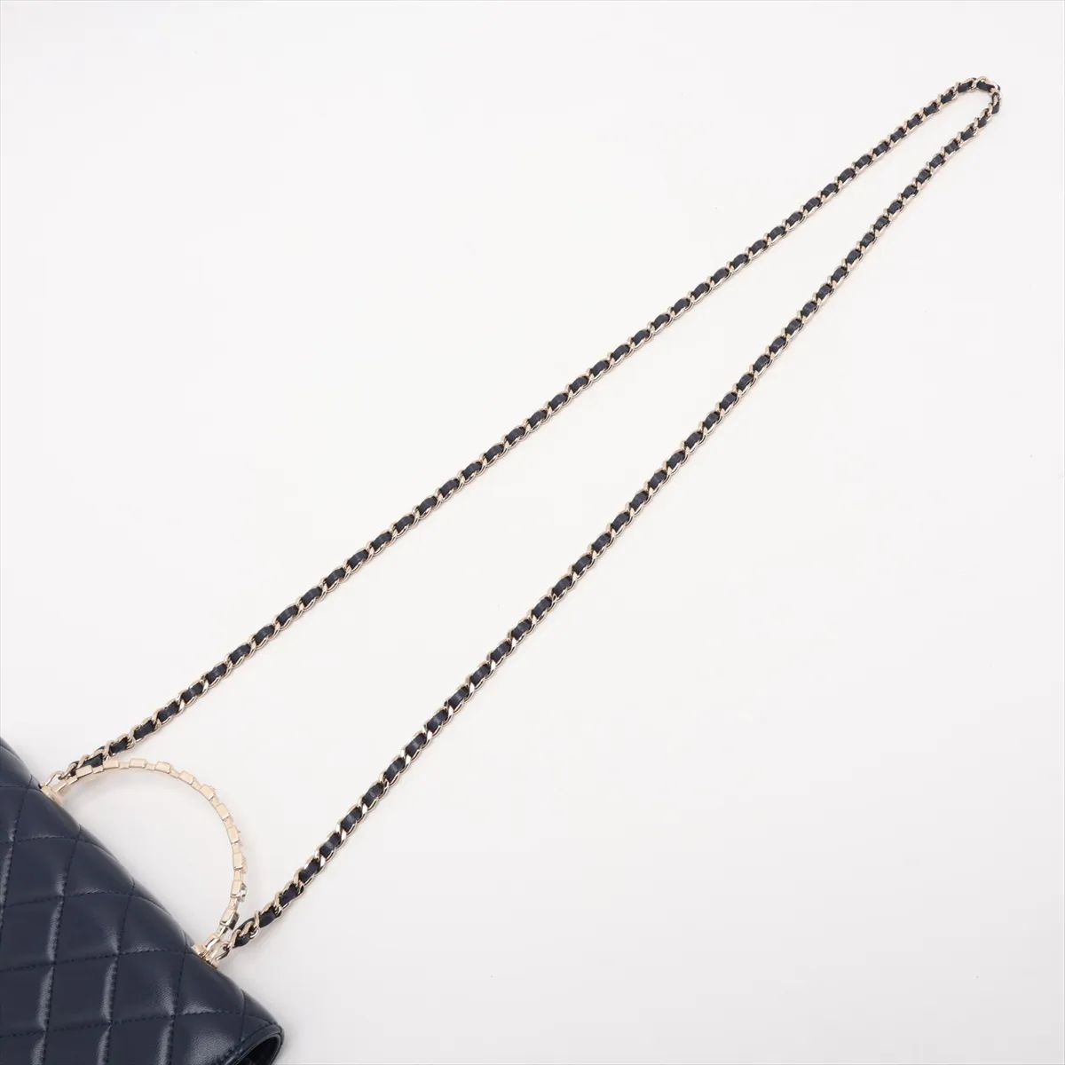 Matelassé Lambskin Chain Wallet, Top Handle, Navy, Gold Hardware, APTKL2T2, Random Plate — view 7