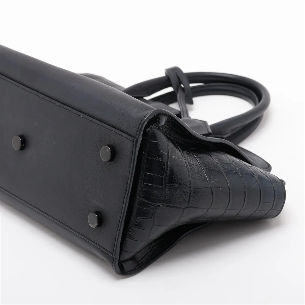 Downtown Cabas Leather x Crocodile Embossed 2-Way Handbag Black 436834 — view 3