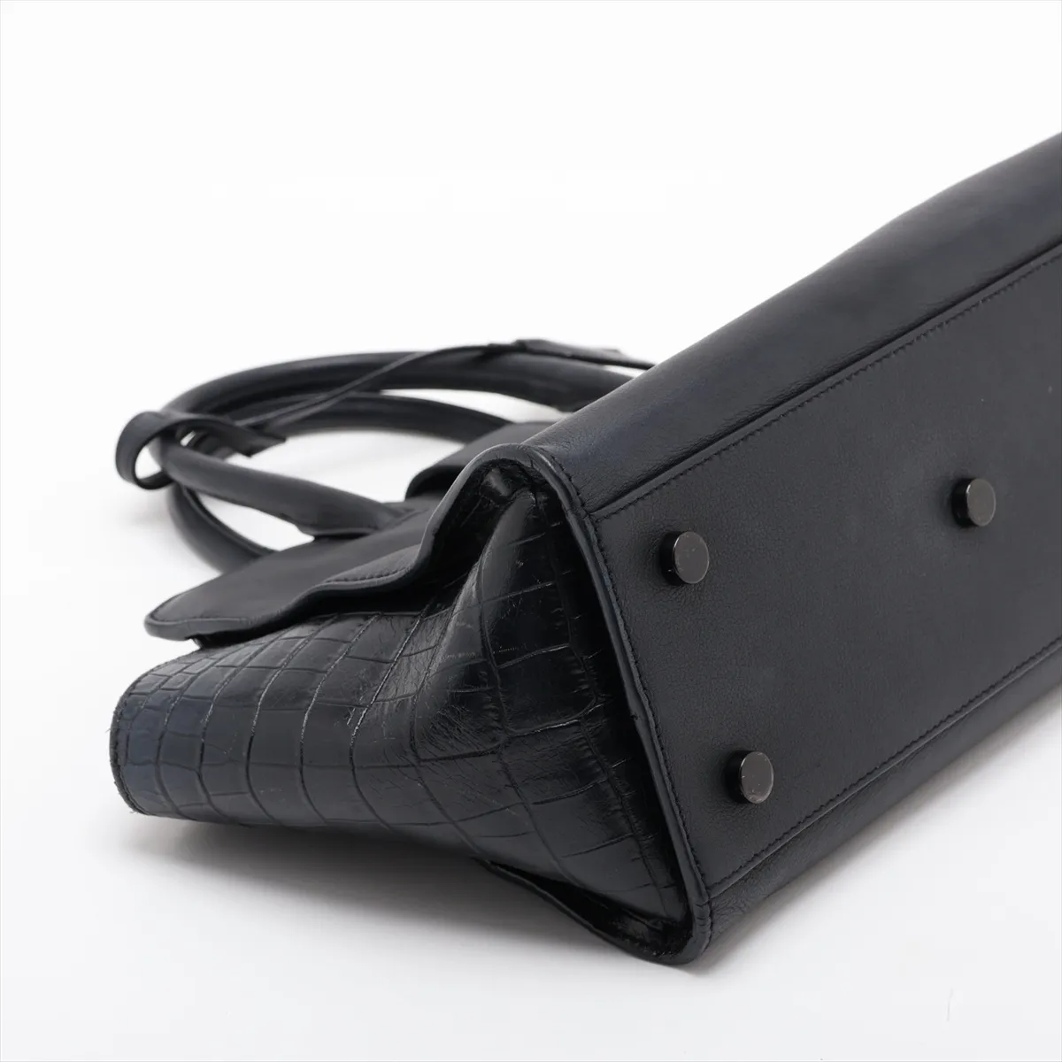 Downtown Cabas Leather x Crocodile Embossed 2-Way Handbag Black 436834 — view 4