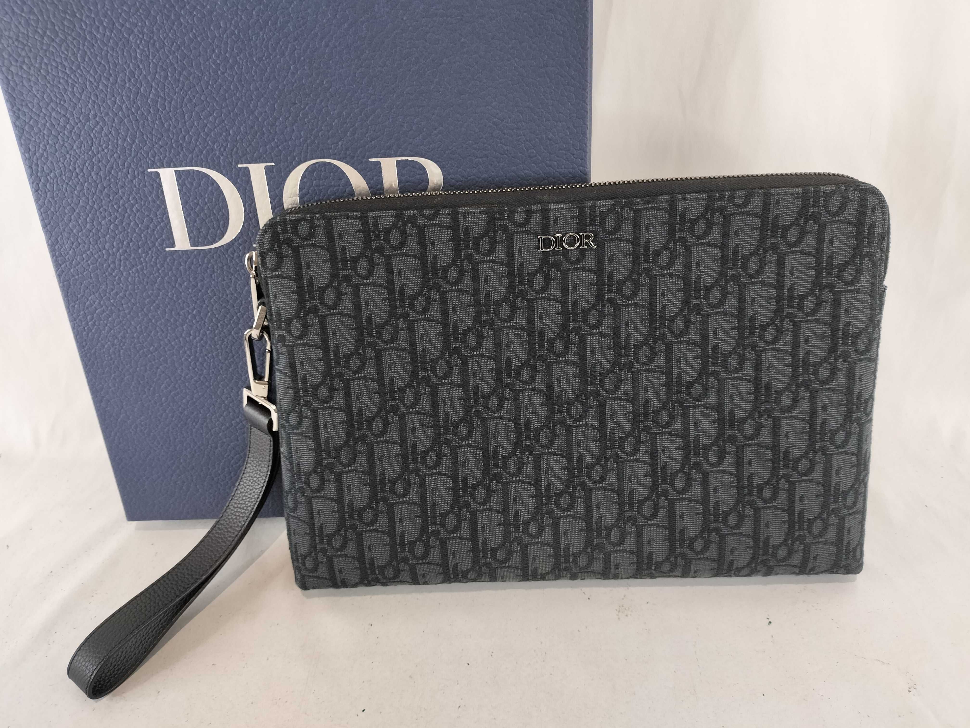 Oblique Jacquard Pouch Leather x Canvas Pouch