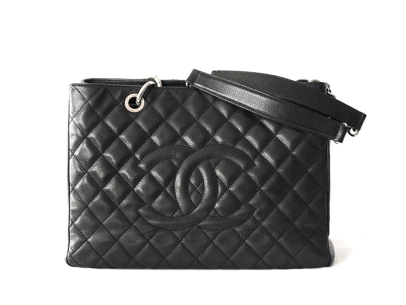 Caviar Skin GST Chain Tote Bag, Black