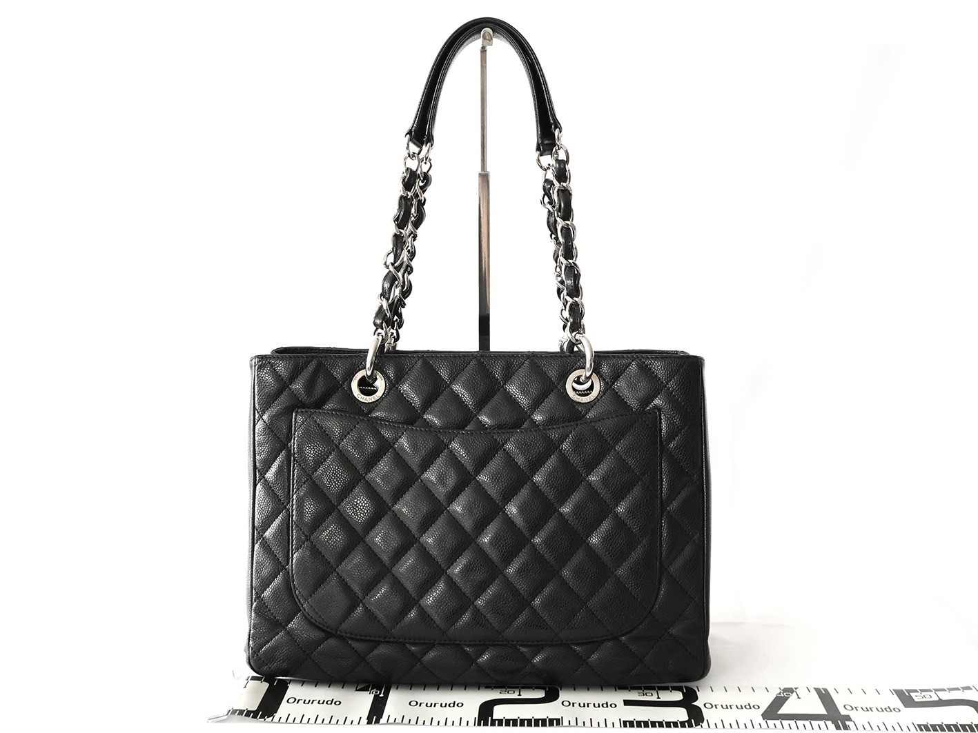 Caviar Skin GST Chain Tote Bag, Black — view 2