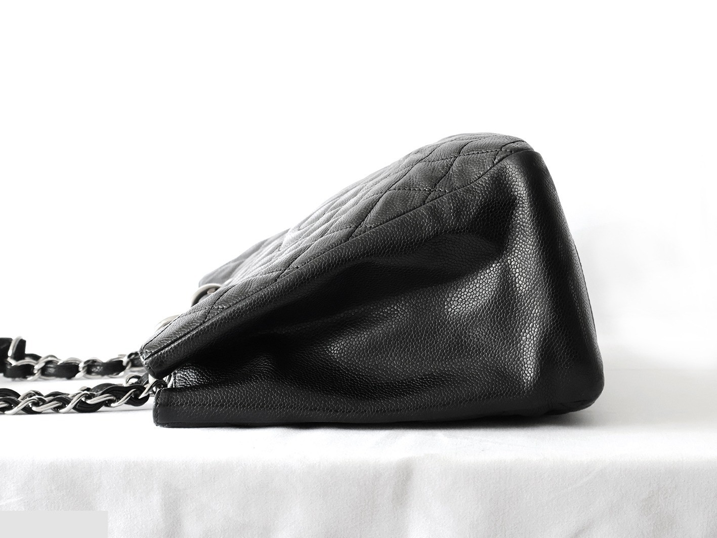 Caviar Skin GST Chain Tote Bag, Black — view 7