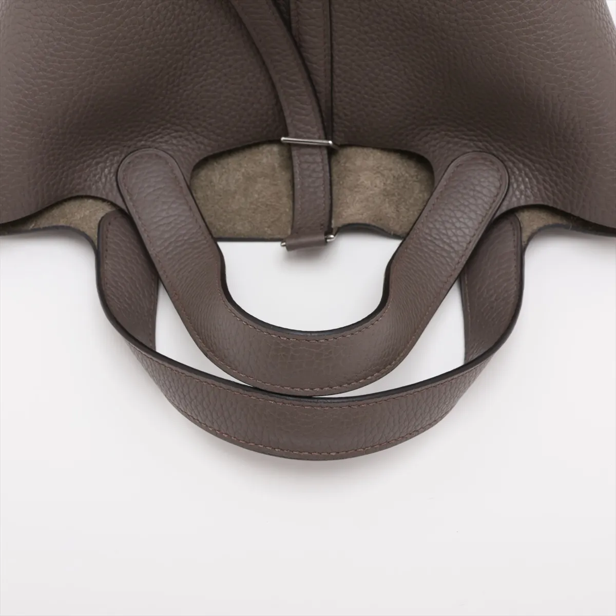 Picotin Lock 18 PM, Taurillon Clemence leather, Etoupe leather, silver hardware, Year: 2020 — view 5