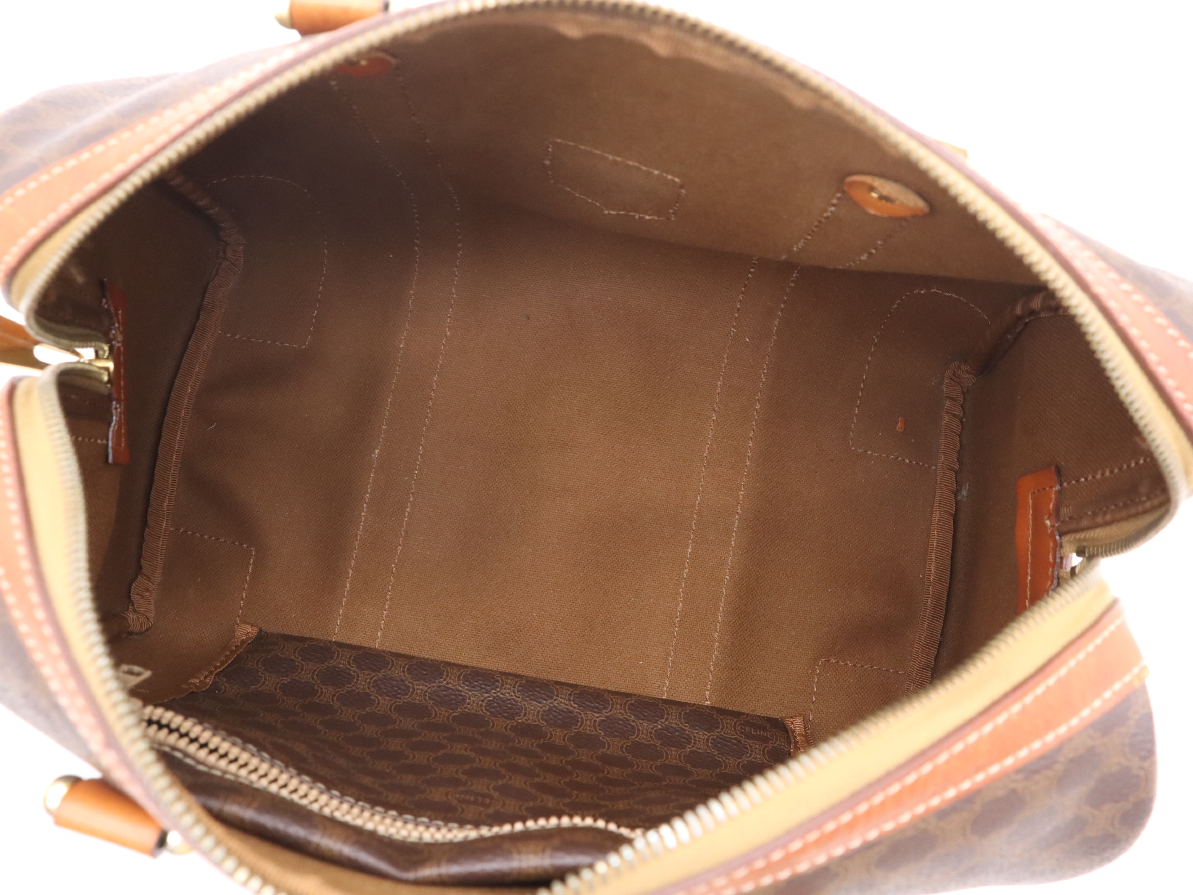 PVC x Leather Macadam Pattern Mini Boston Bag with Gold Hardware, Brown Boston Bag — view 12