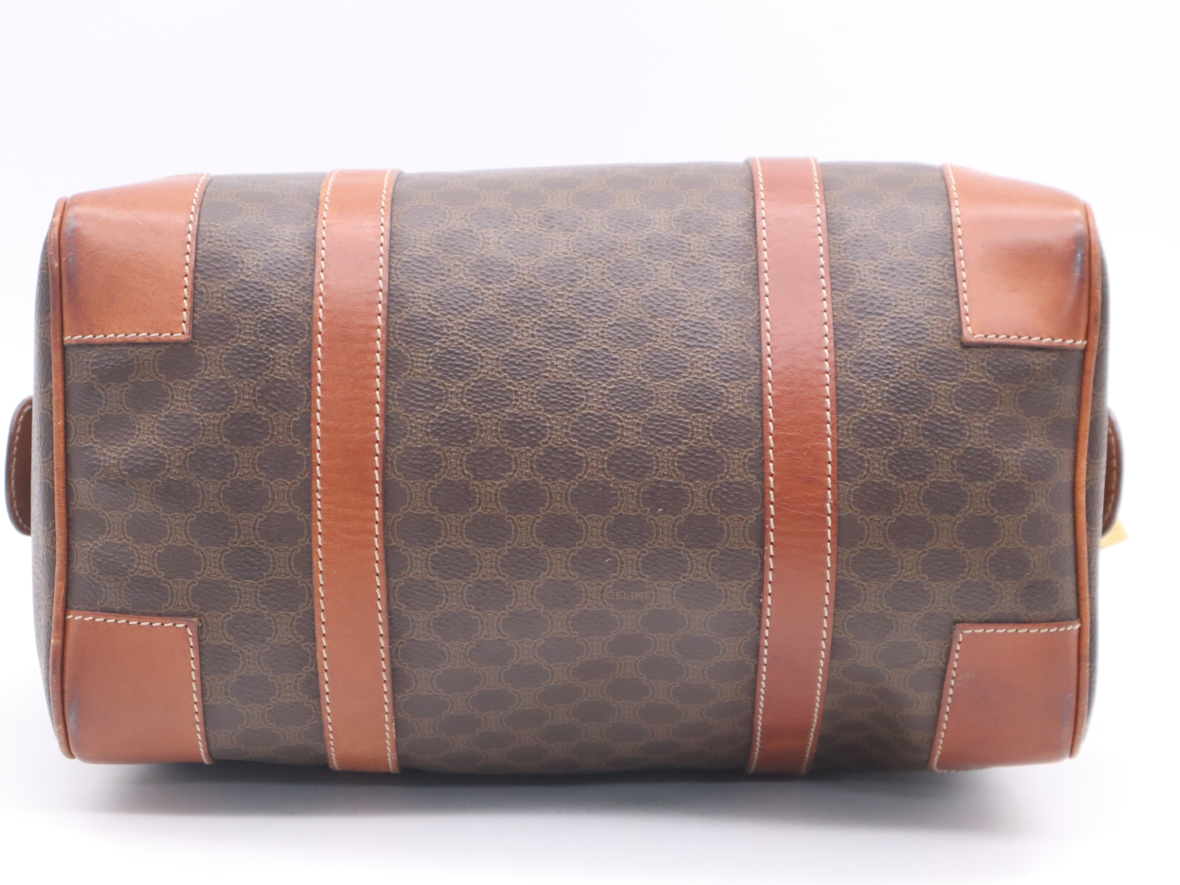 PVC x Leather Macadam Pattern Mini Boston Bag with Gold Hardware, Brown Boston Bag — view 4