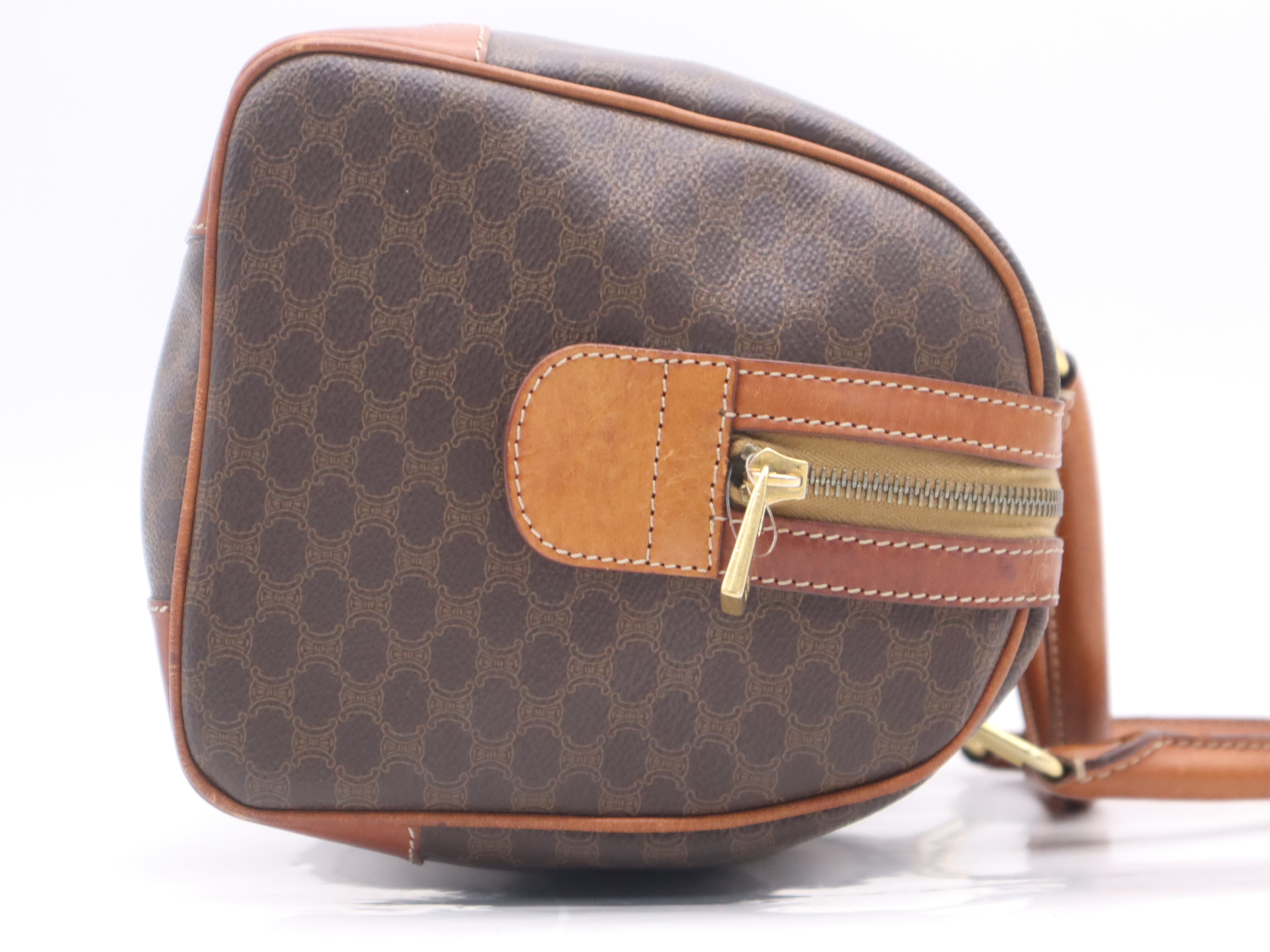 PVC x Leather Macadam Pattern Mini Boston Bag with Gold Hardware, Brown Boston Bag — view 5