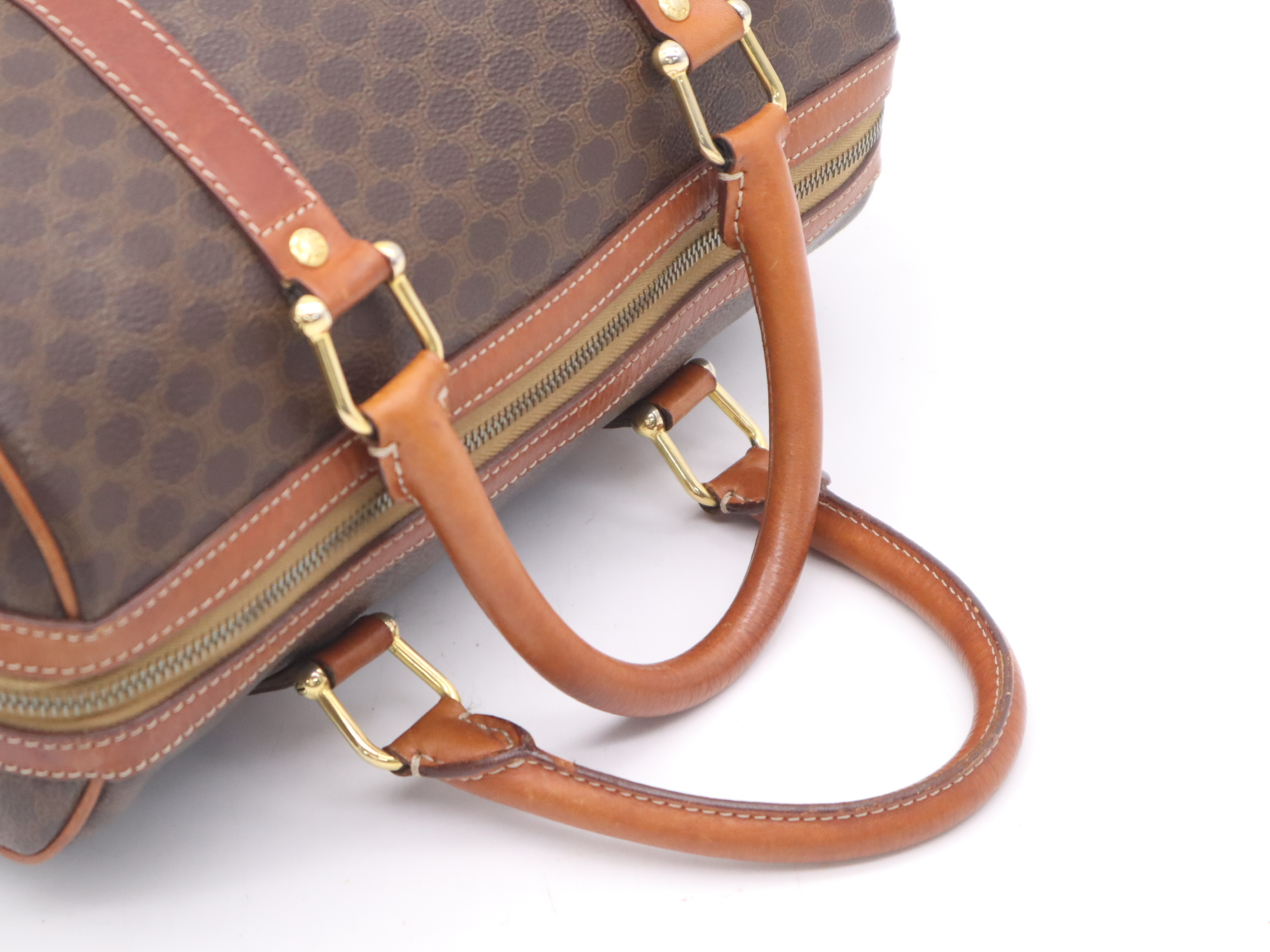 PVC x Leather Macadam Pattern Mini Boston Bag with Gold Hardware, Brown Boston Bag — view 6