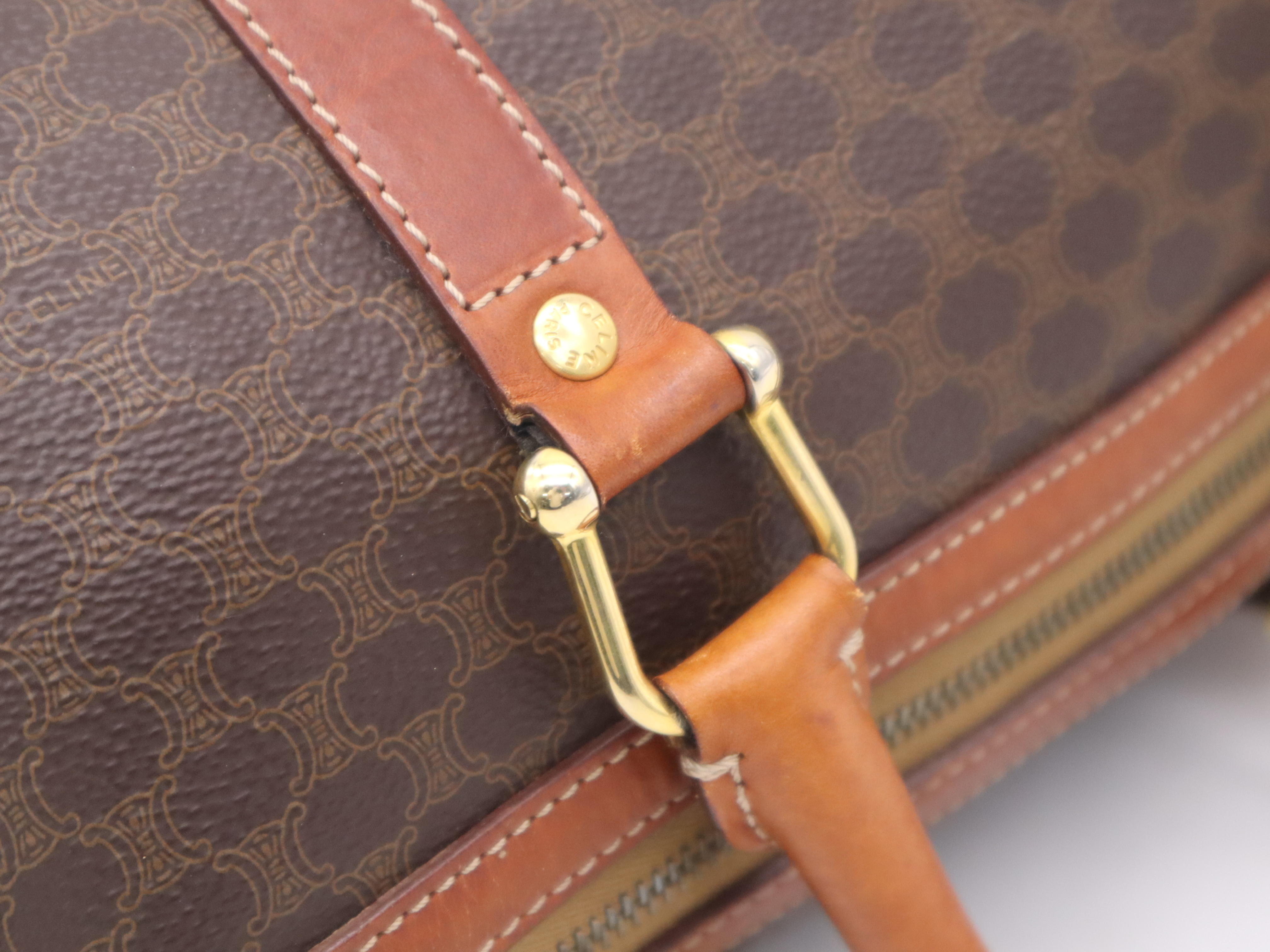PVC x Leather Macadam Pattern Mini Boston Bag with Gold Hardware, Brown Boston Bag — view 7