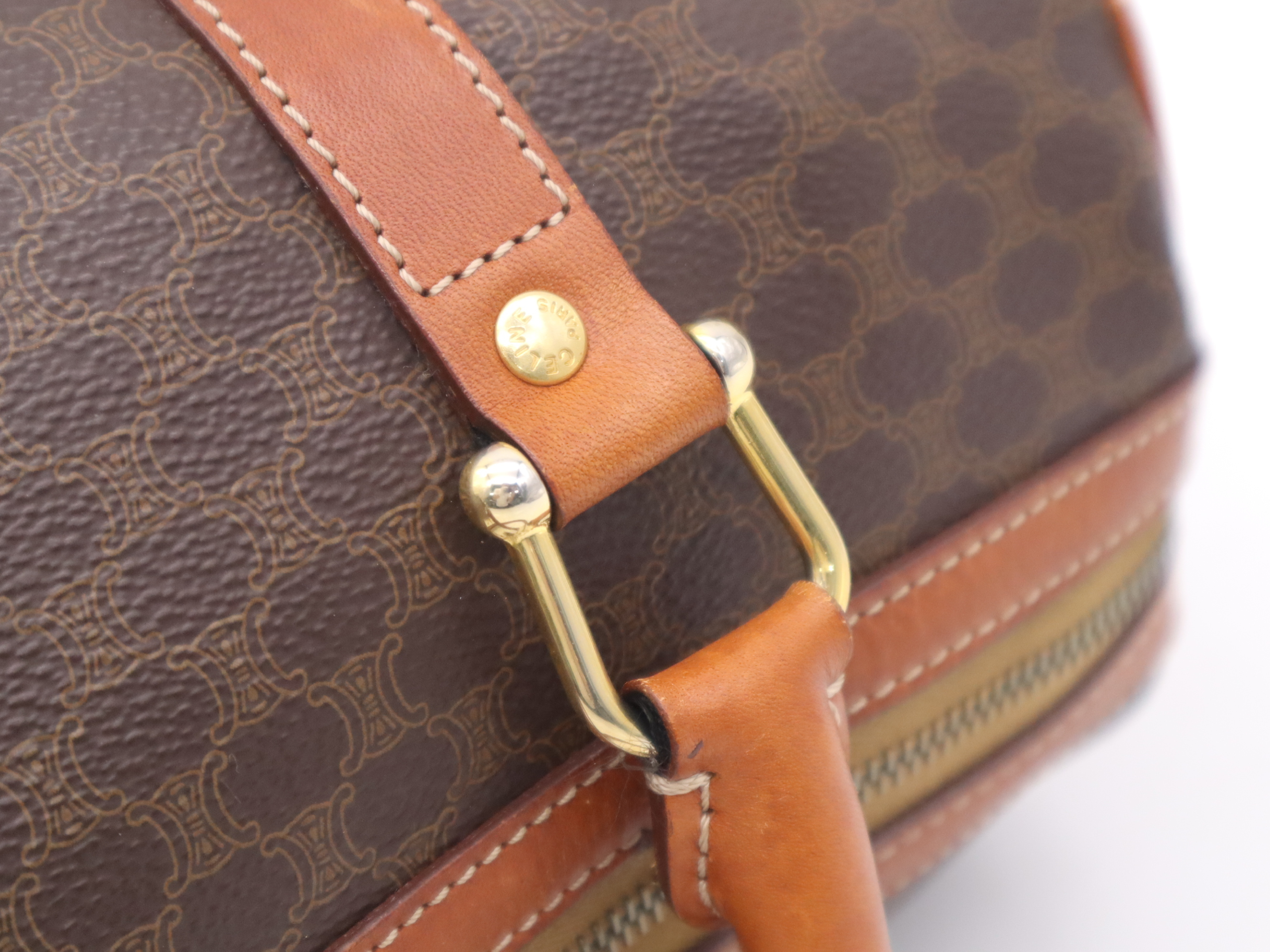 PVC x Leather Macadam Pattern Mini Boston Bag with Gold Hardware, Brown Boston Bag — view 8
