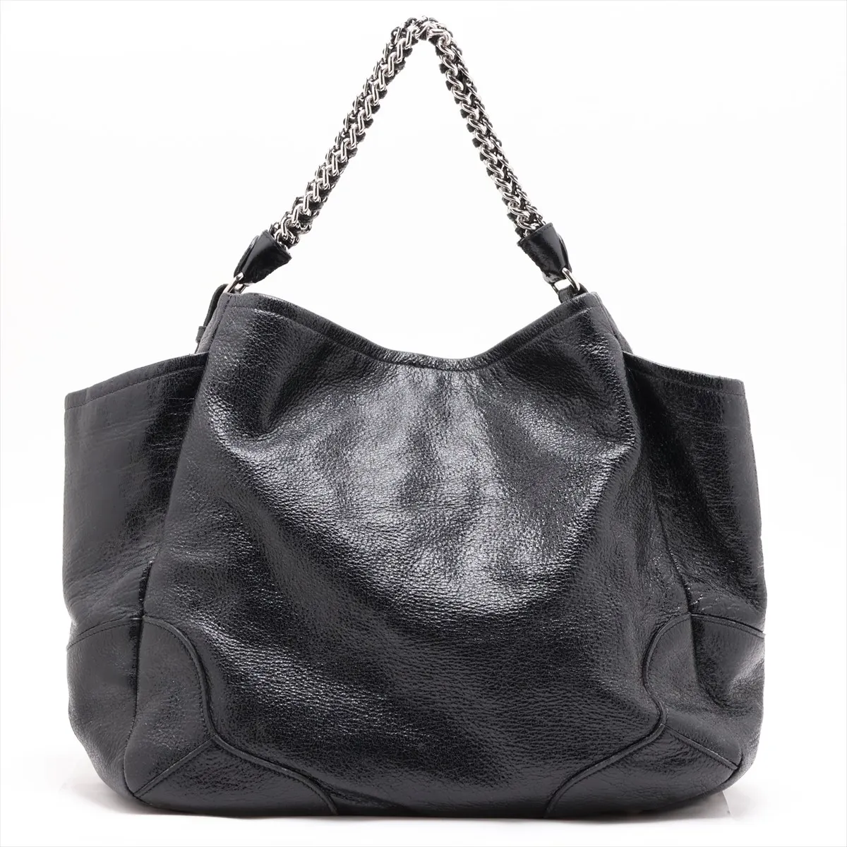 Leather Chain Shoulder Bag, Black BR3797 — view 2