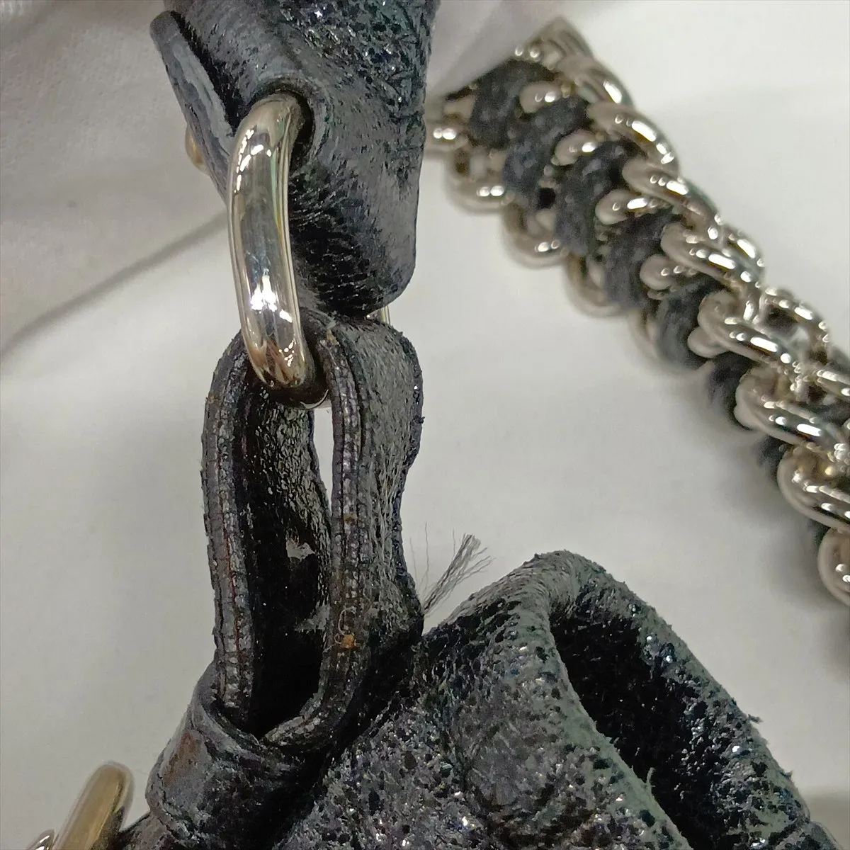 Leather Chain Shoulder Bag, Black BR3797 — view 15