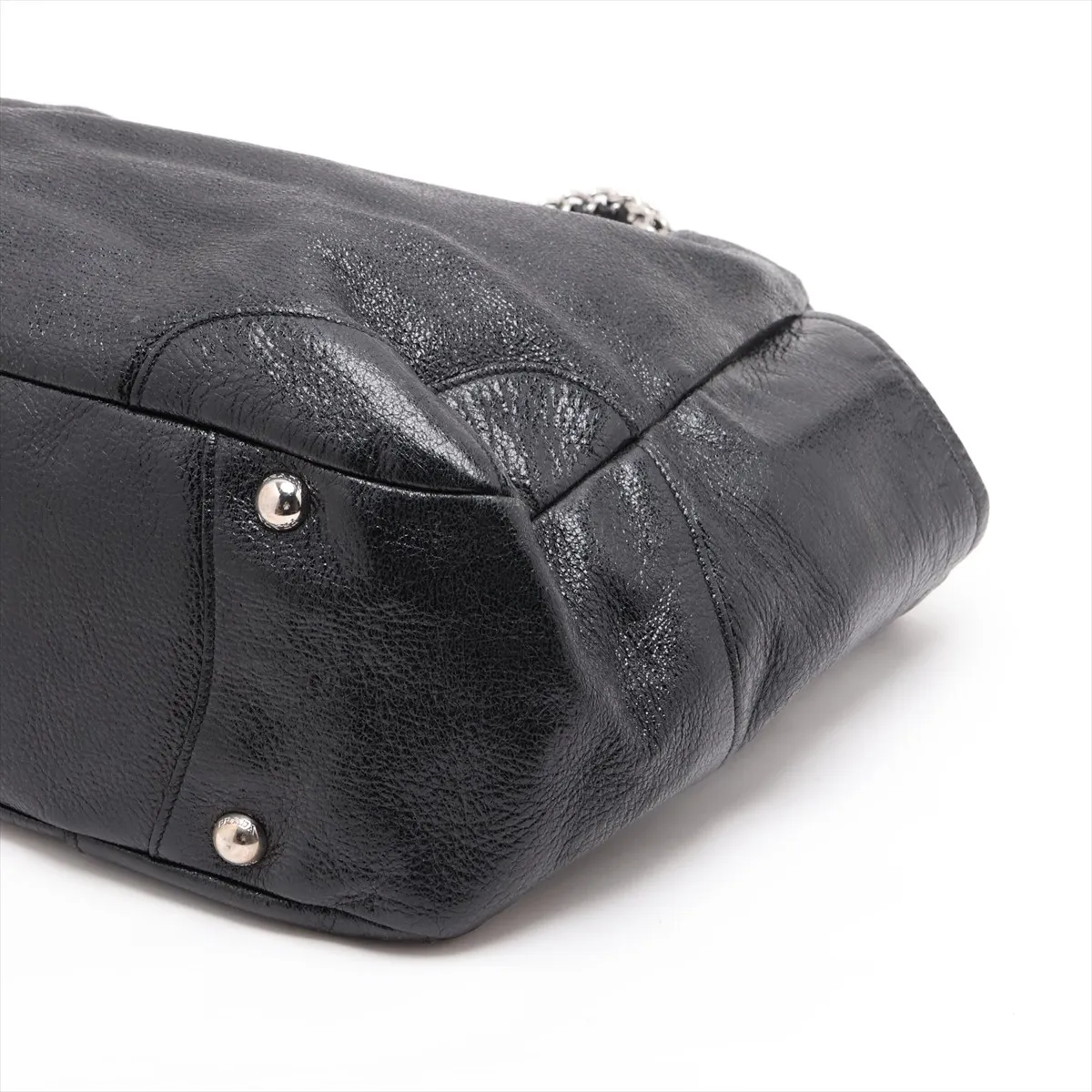 Leather Chain Shoulder Bag, Black BR3797 — view 3