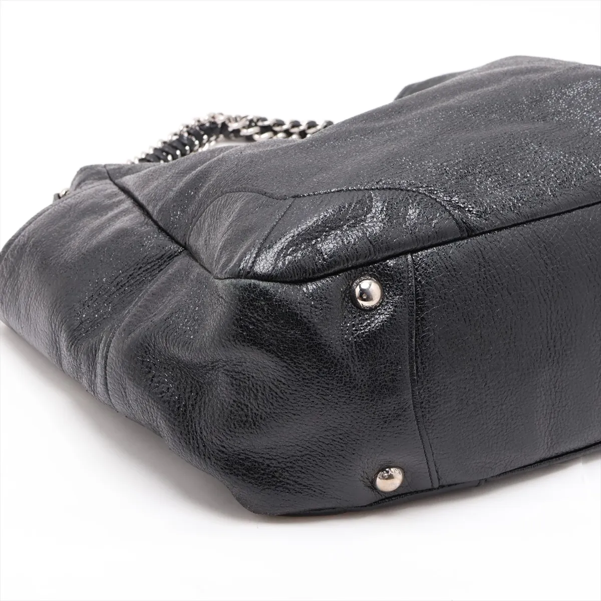 Leather Chain Shoulder Bag, Black BR3797 — view 4