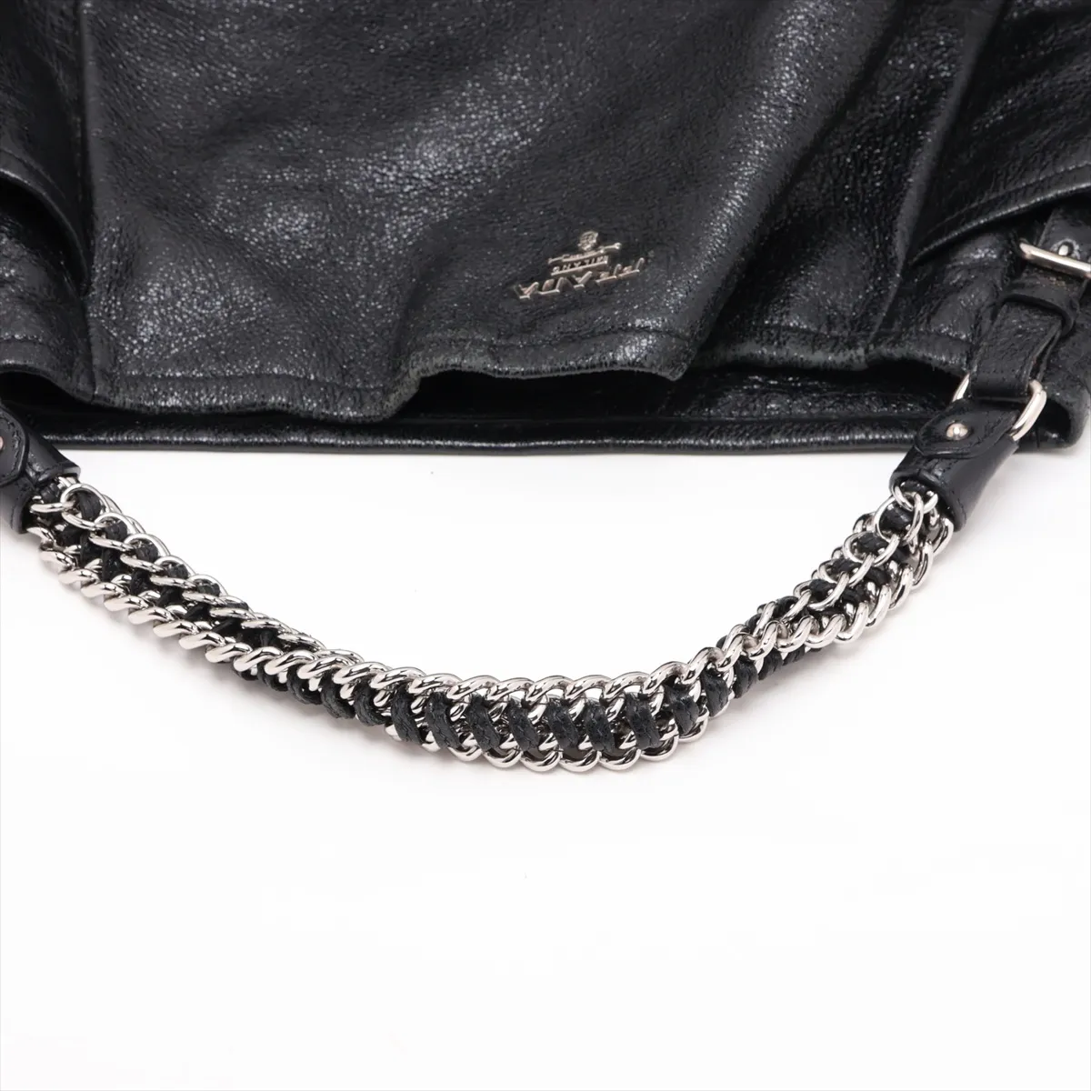 Leather Chain Shoulder Bag, Black BR3797 — view 5